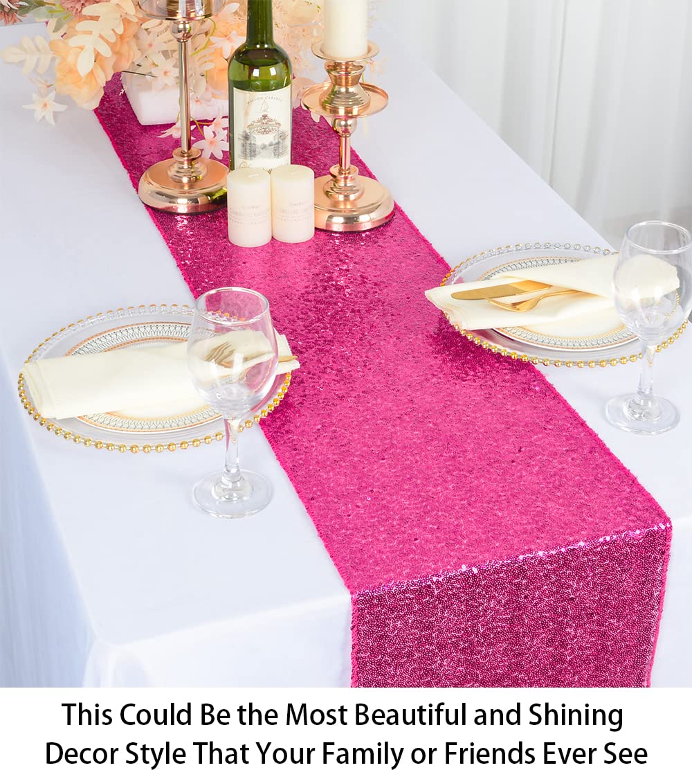 ShiDianYi Fuchsia Party Decorations Pack of 5 12x72-Inch Sequin Table Runners Hot Pink Christmas Decorations for Home -0103E