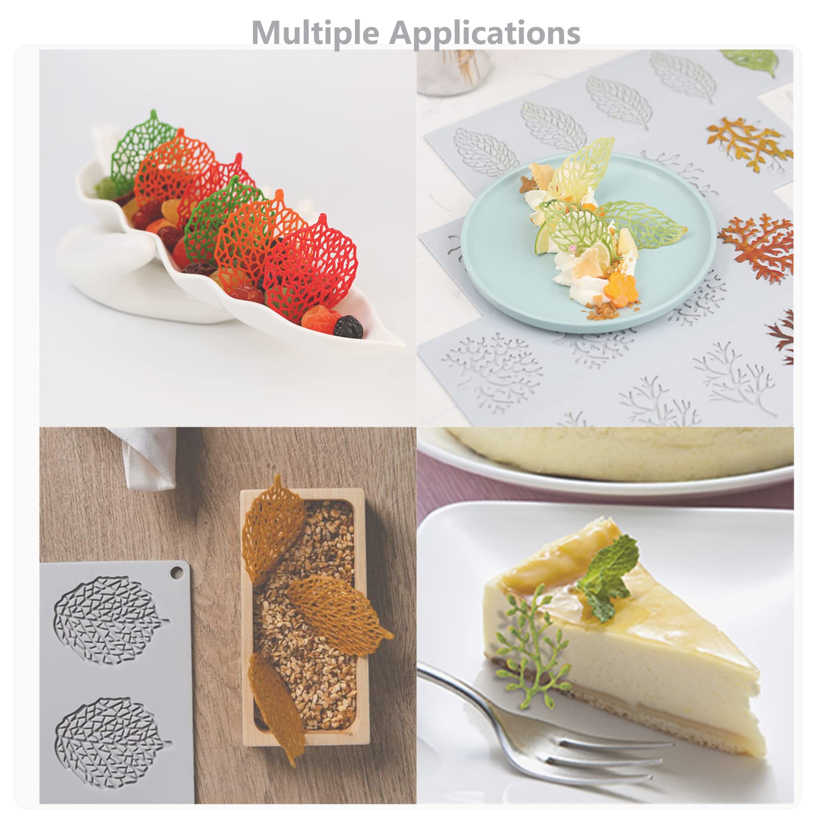 7Pcs Leaf Molds Silicone Fondant Molds With Dough Scraper Silicone Spatula, 3D Coral Branch Leaf Chocolate Molds, Silicone Molds
