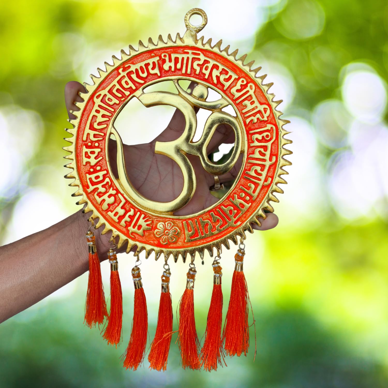 Salvus App Solutions Harmony And Enlightenment: Metal Vaastu Feng Shui Om Wall Hanging With Gayatri Mantra (Orange_7.5X8 Inch)