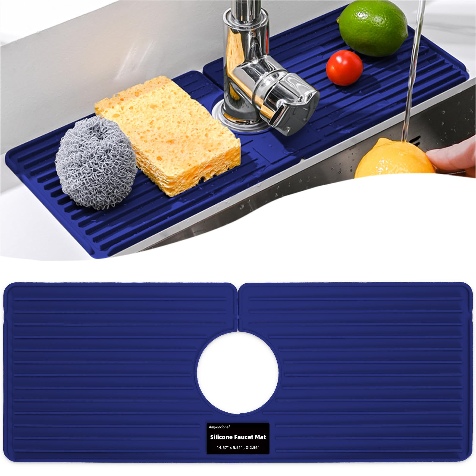 Amyandone Faucet Mat For Kitchen Sink, Silicone Faucet Handle Drip Catcher Tray, Drying Mat As Sponge And Soap Holder With Later