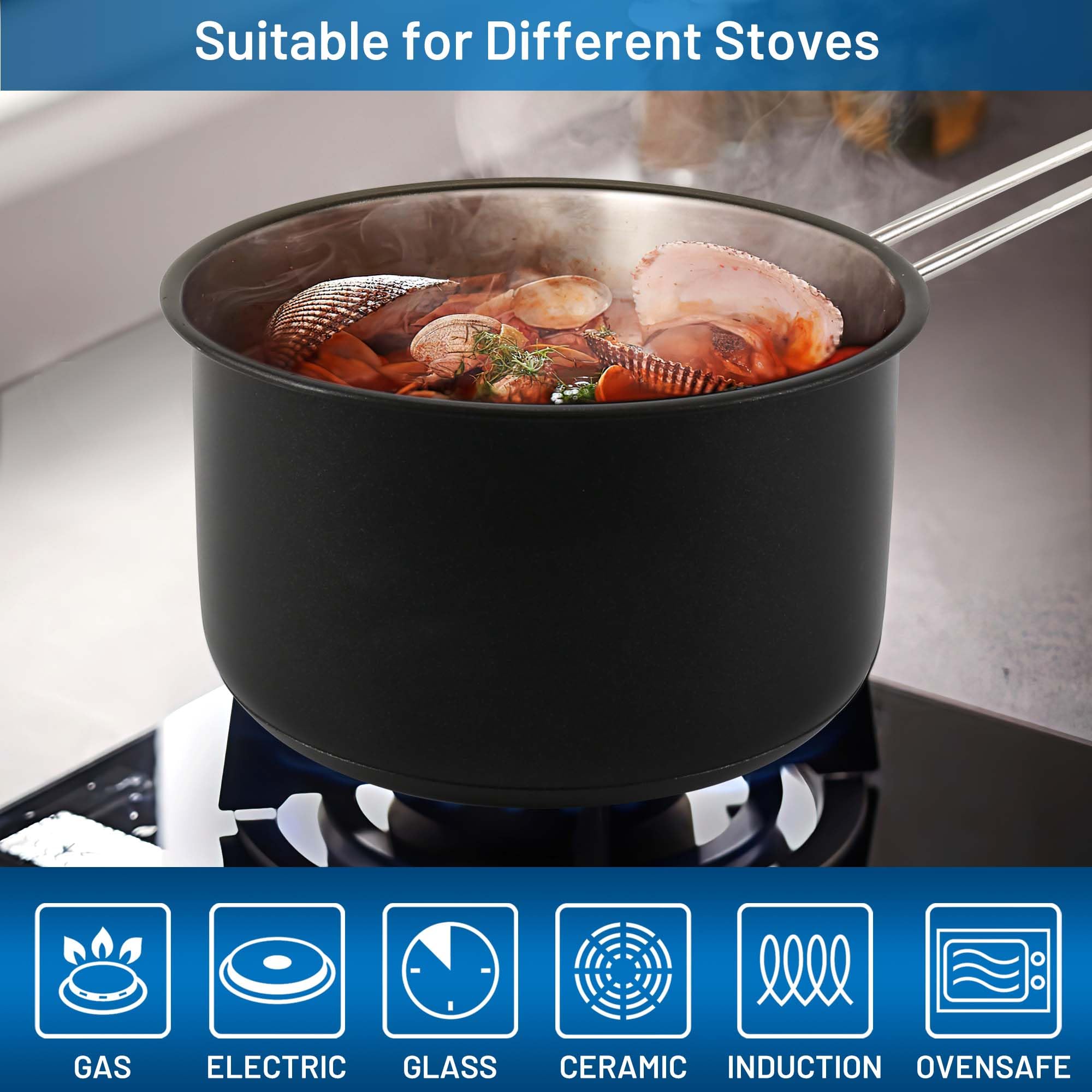 Aufranc Induction Pots and Pans, Stainless Steel cookeware set 6pcs With Lid, Induction Cookware For Oven & Dishwasher Safe