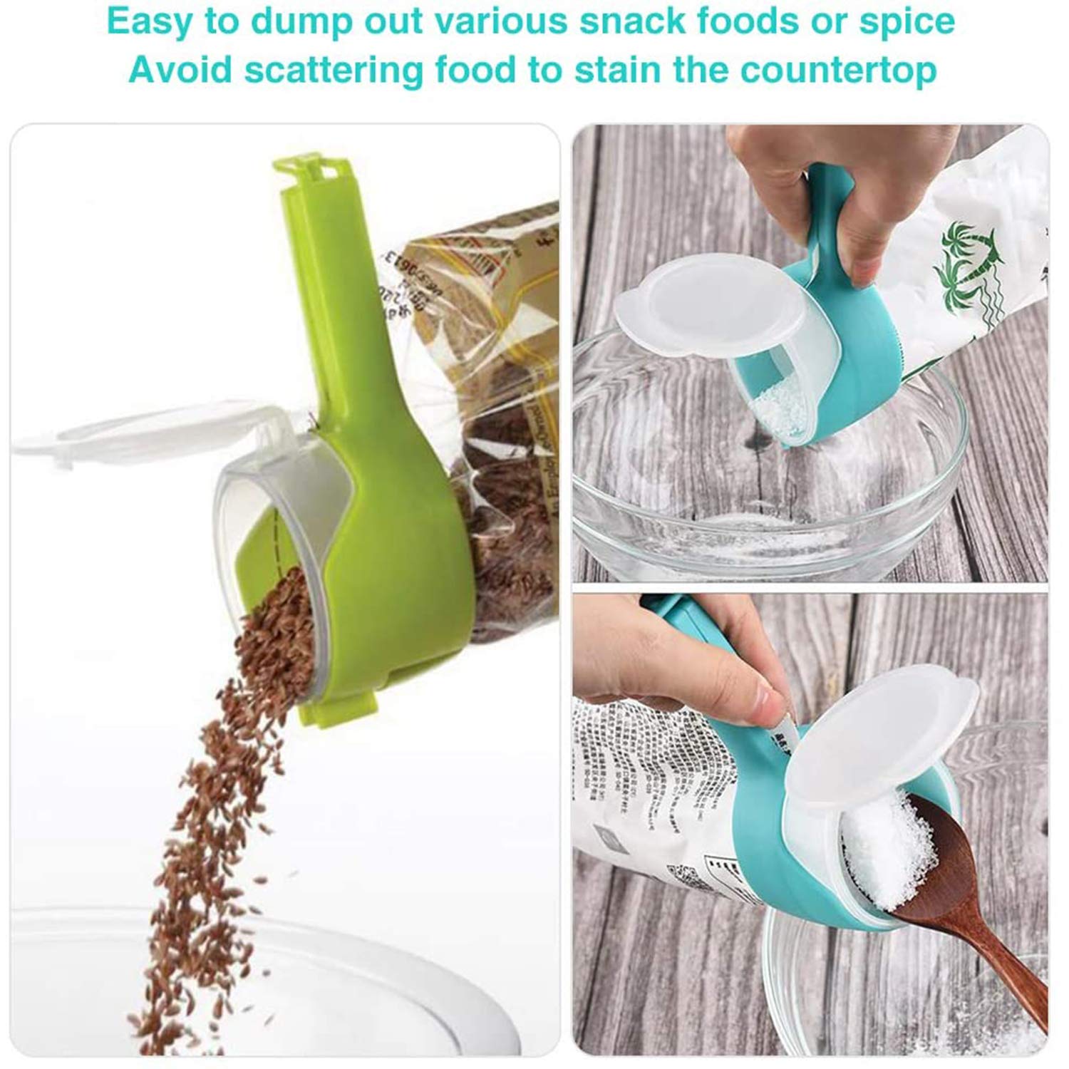 Food Storage Sealing Clips With Pouring Spouts, Bag Clips For Food, Kitchen, Chip Bag Clips, Plastic Cap Food Clips, Great For O