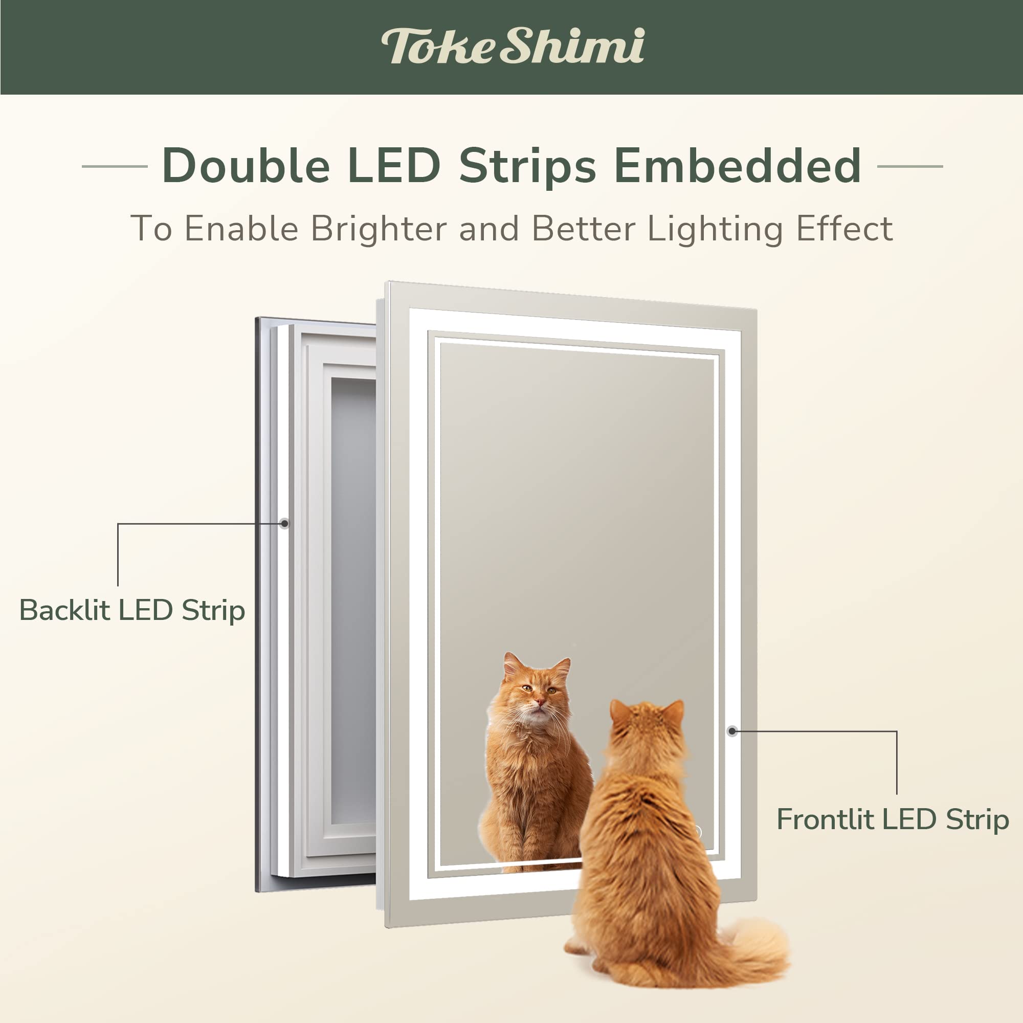 Tokeshimi Led Mirror With Lights For Bathroom 55X30 Inch Frontlit And Backlit Large Frameless Lighted Vanity Mirror For Wall, An