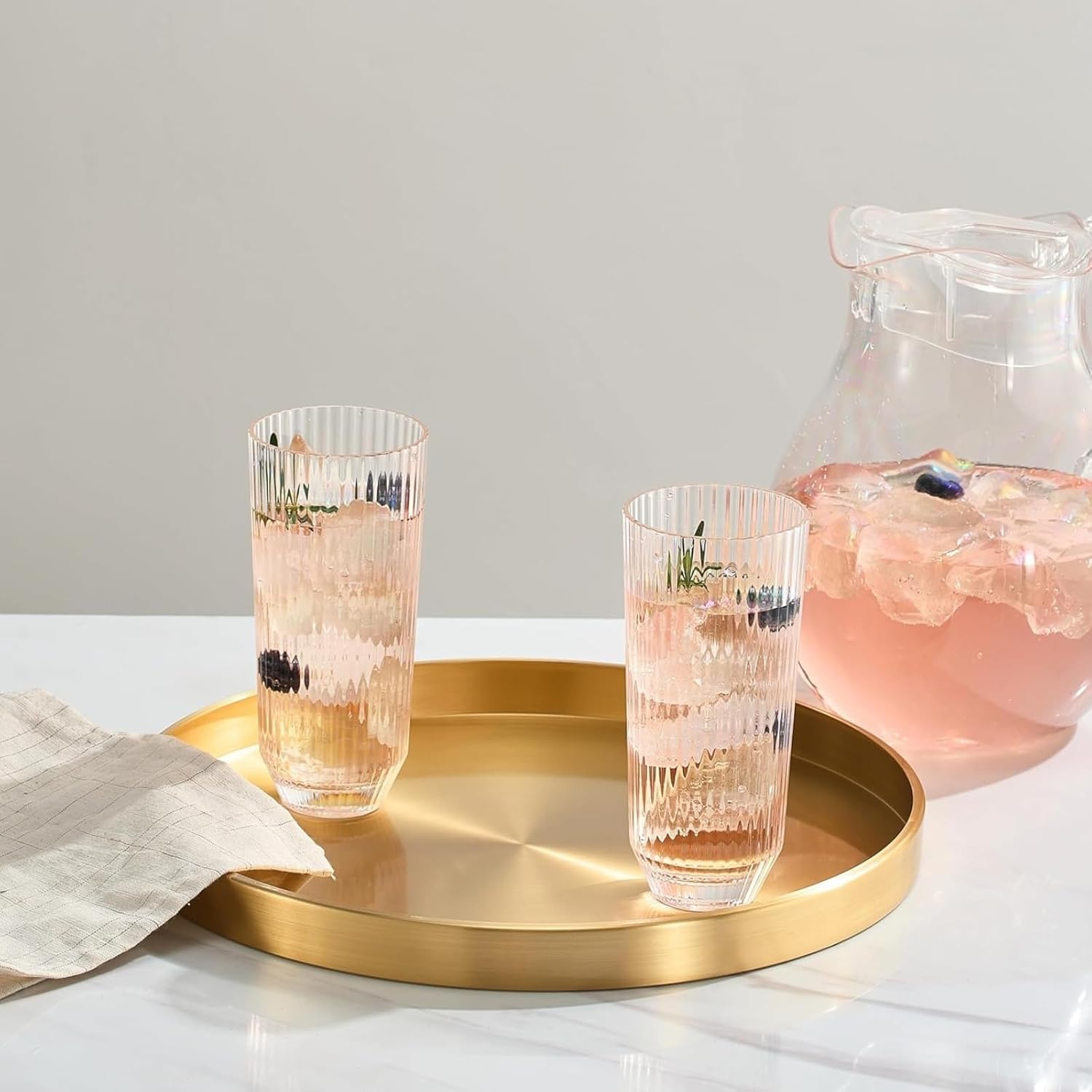 Khen Shatterproof Acrylic Ribbed Drinking Glasses Set of 2