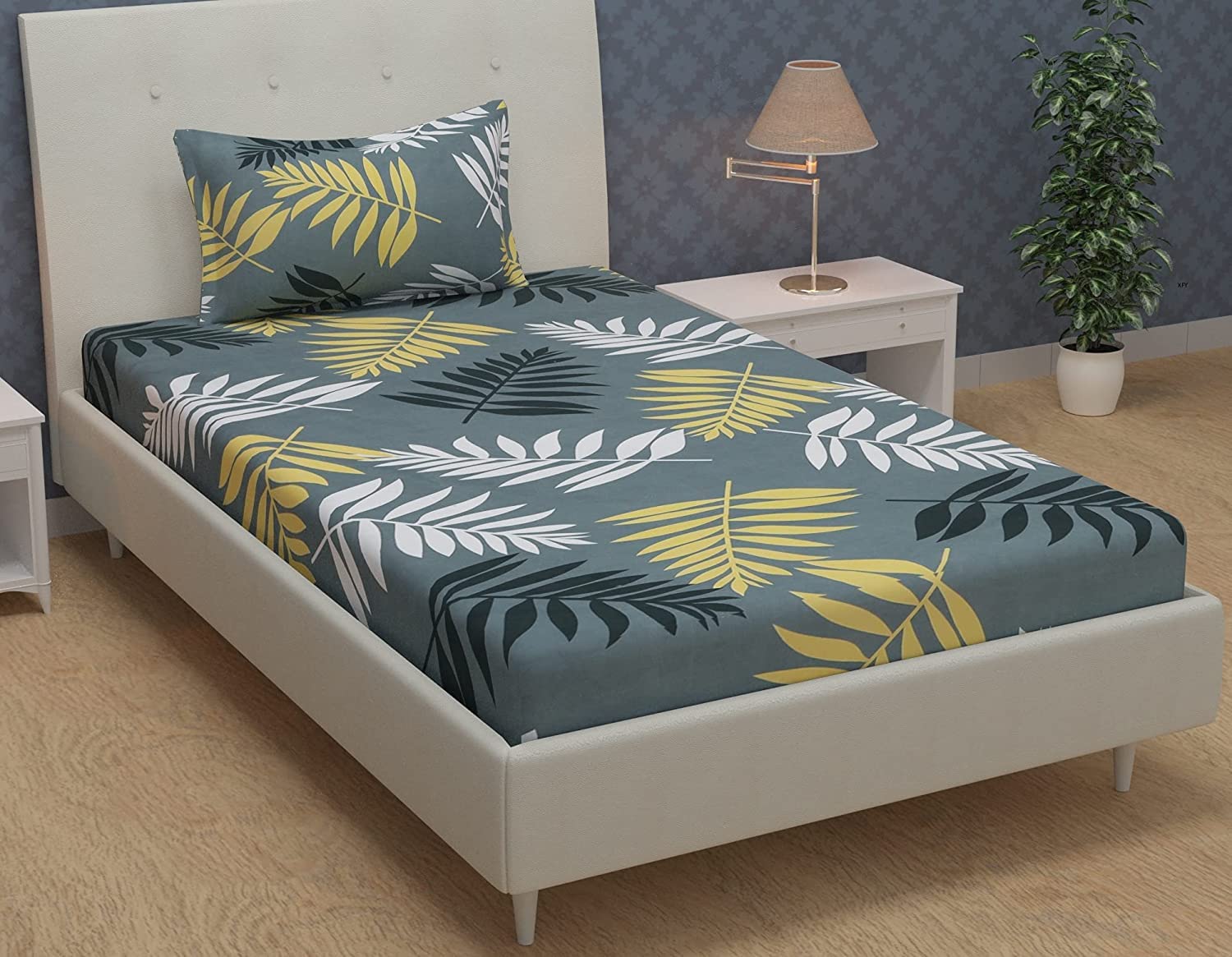 Kawisingle Bedsheet Elastic Fitted Glace Cotton With 1 Pillow Cover,200 Tc (Size 72X48X Up To 6 Inches Mattress) - Black Colour