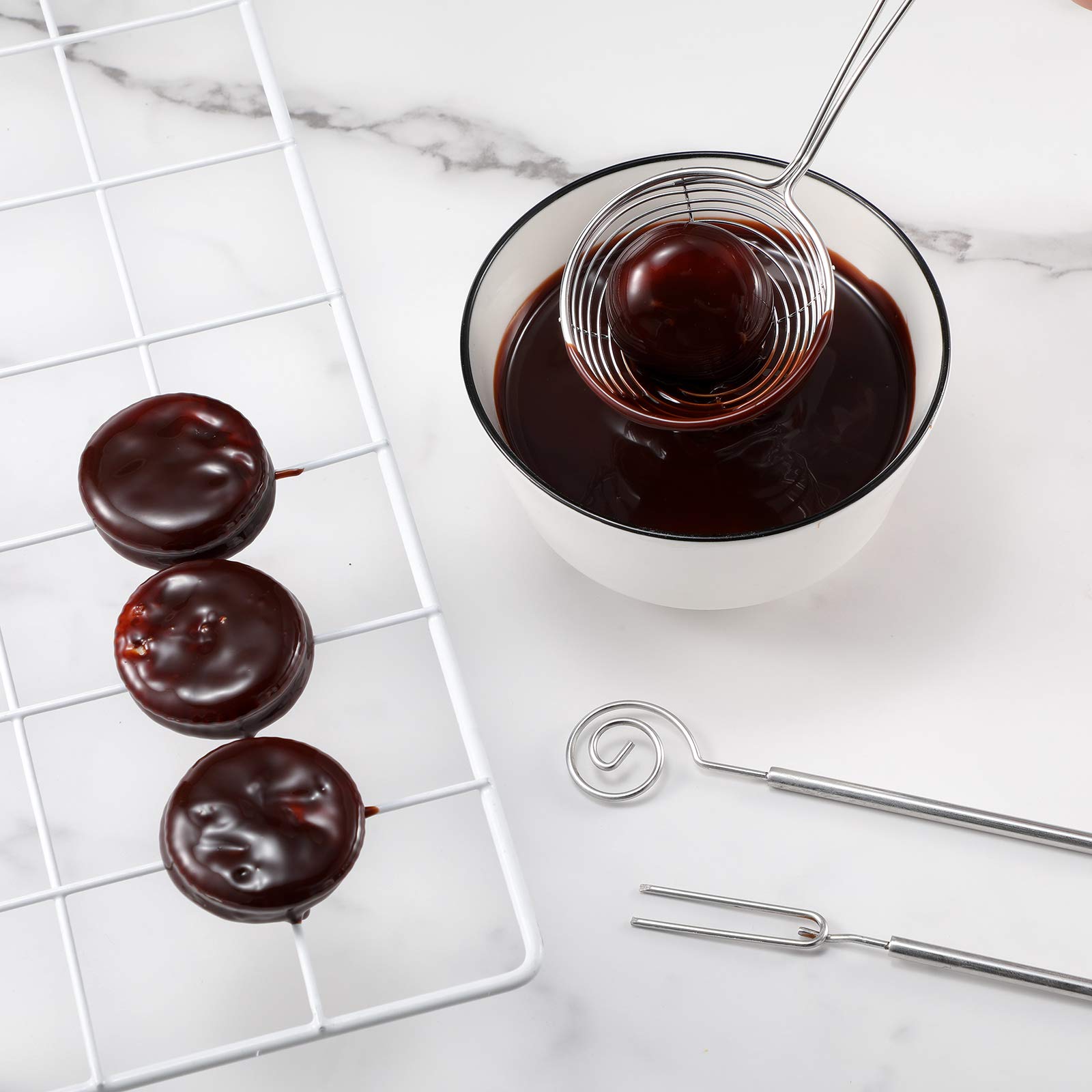 4 Pieces Candy Dipping Tools Set Chocolate Dipping Set 3-Prong Dipping Fork, Fondue Fork, Spear, Slotted Spoon For Handmade Choc