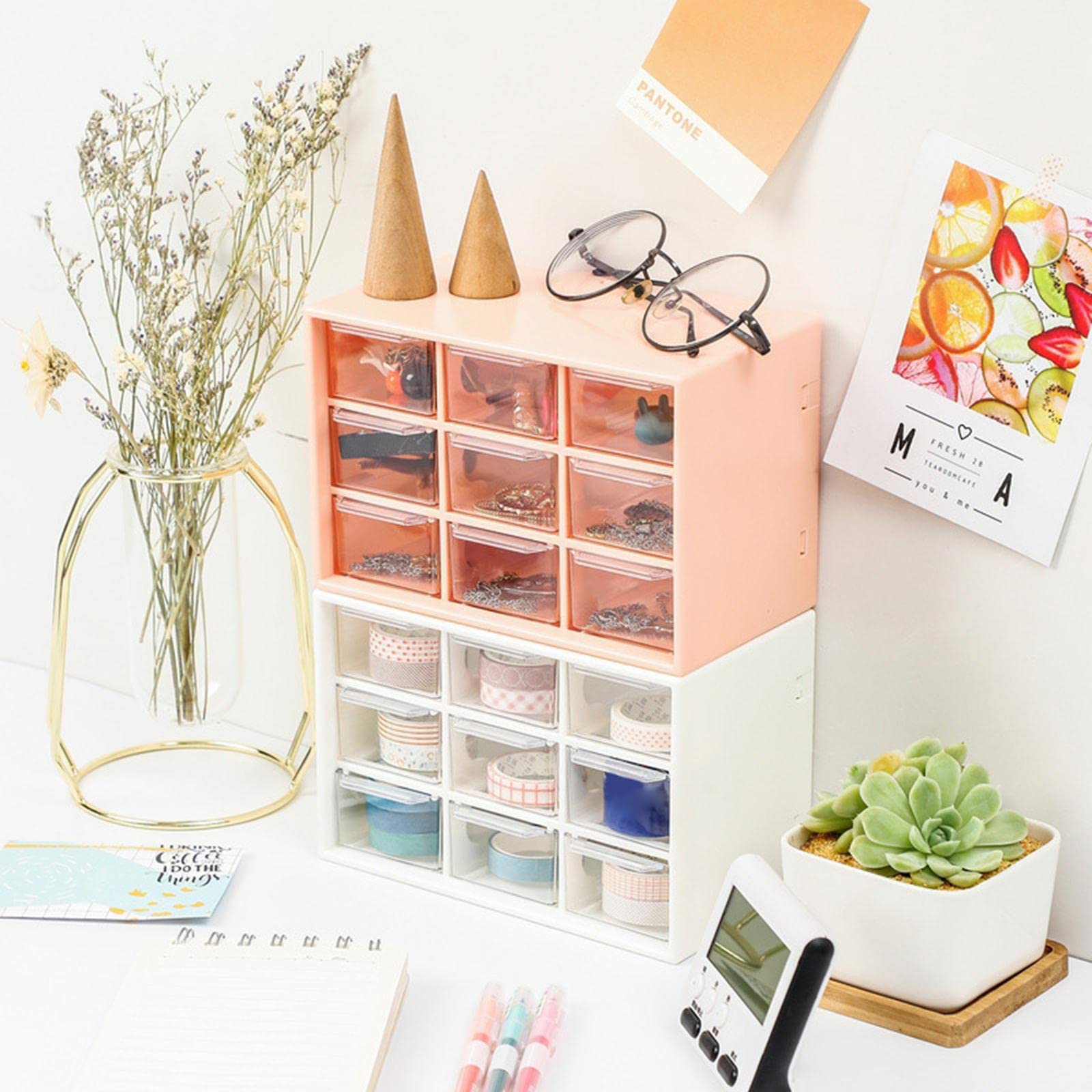 Merishopp Drawer Organizer Makeup Household Underwear Sundries Storage Divider Pink