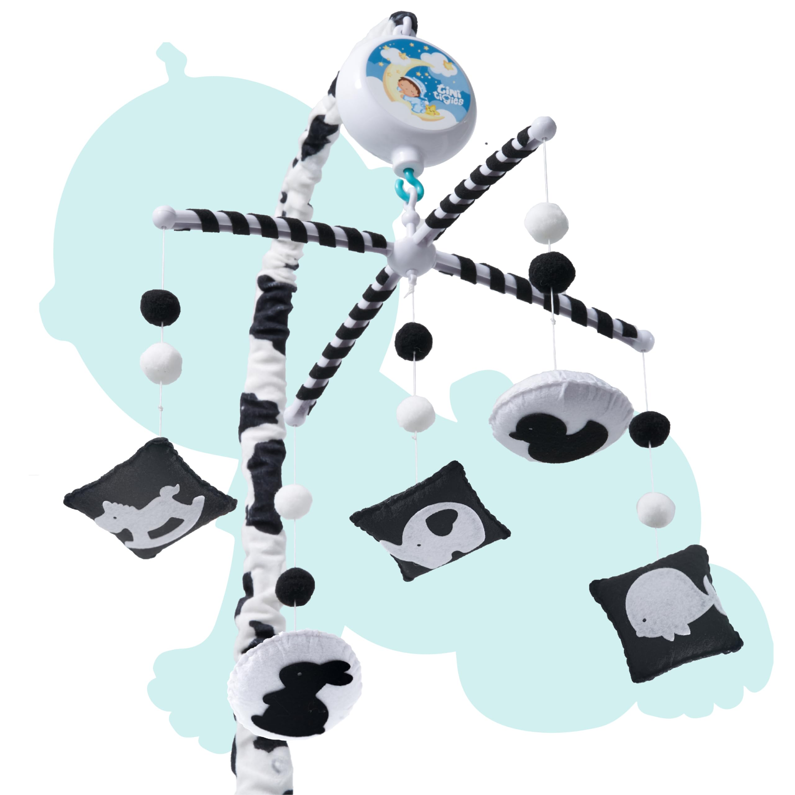 Montessori Mobile Baby for Crib (TINITIGIES) - Black and White Mobile Give Visual Stimulation to Engage Your Newborn - Baby Crib