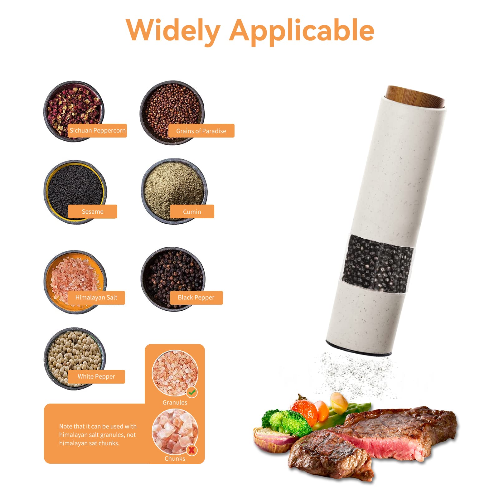 AmaCielo Electric Salt and Pepper Grinder  Pepper Grinder Set 2pcs  Wheat Straw Eco-friendly Material Automatic Pepper Salt Grinder  Adjustable Roughness  One Hand Operation