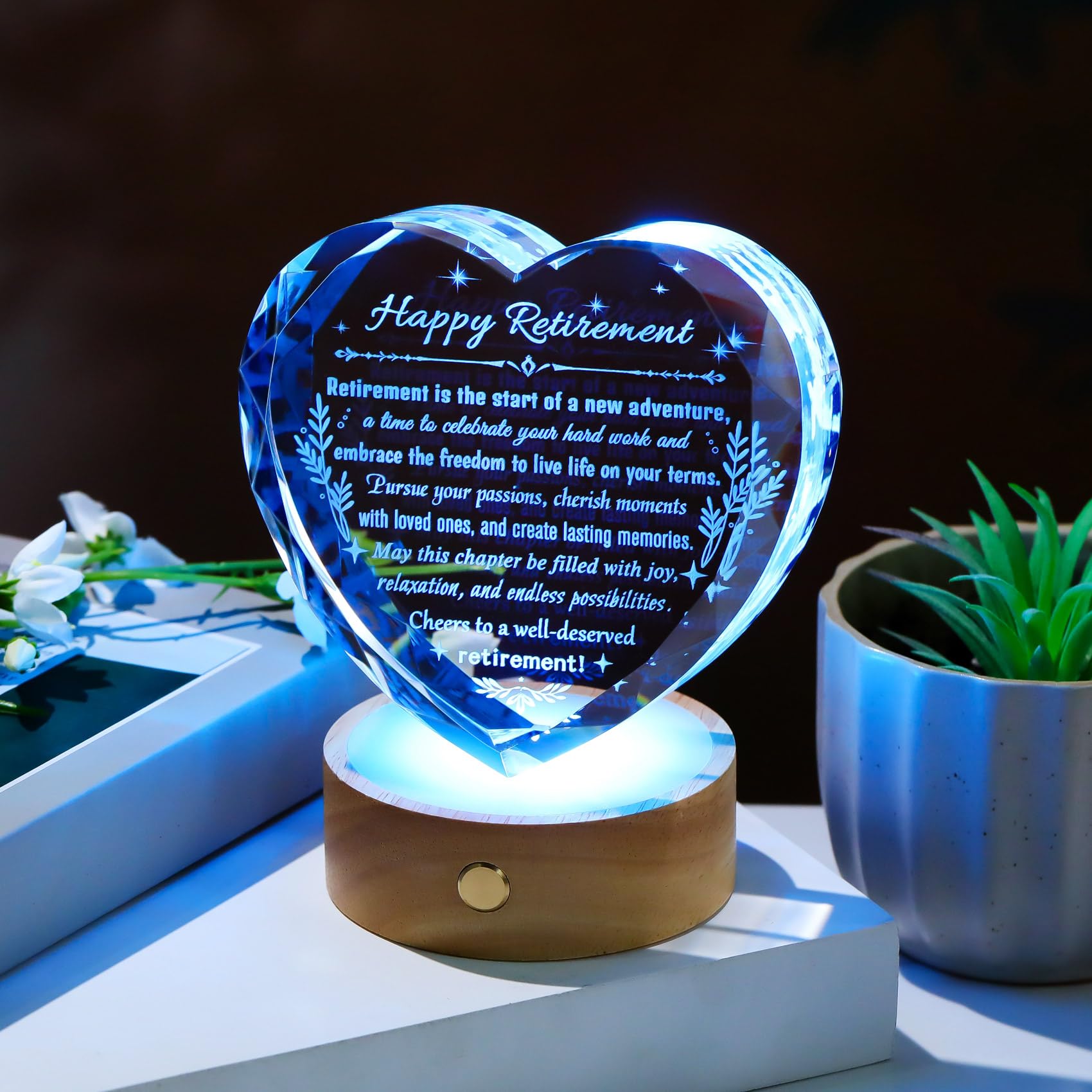 YWHL Retirement Gift for Woman Men, Crystal Heart Shape Happy Retirement Plaque Gifts for Retired Boss Coworker Friends, Going A