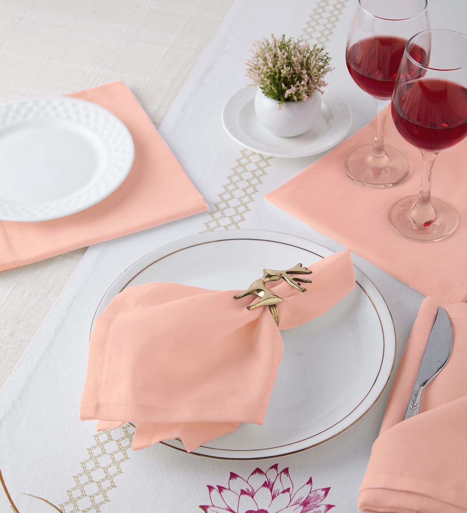Encasa Cotton Cloth Napkins | Set Of 12 | Size 17 ''X17 '' | Peach Solid Color | Machine Washable