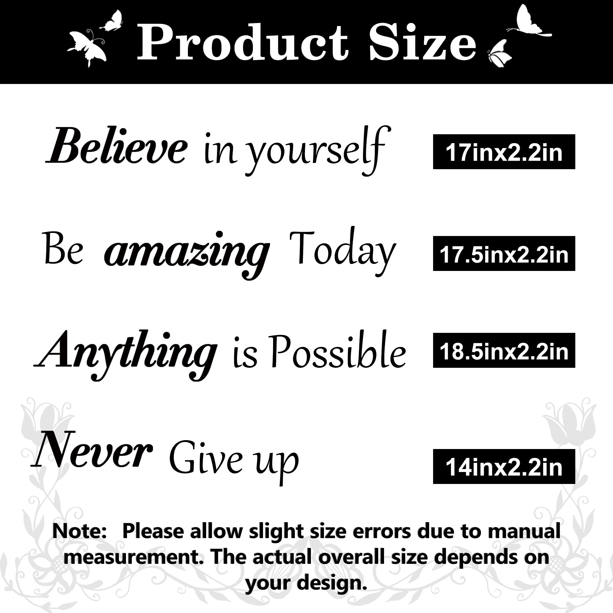 Inspirational Quotes Wall Decals Large Removable Motivational Saying Wall Stickers Positive Lettering Word Decal Butterfly Sticker Peel and Stick for Classroom Home Bedroom Family Office Wall Art Decor