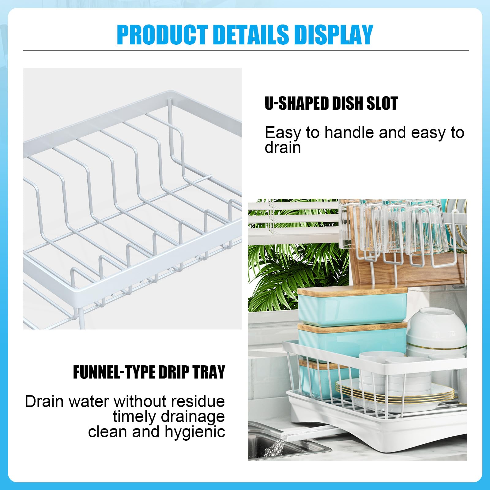 7 Code Large Dish Drying Rack, 2-Tier Dish Racks For Kitchen Counter, Detachable Large Capacity Dish Drainer Organizer With Uten