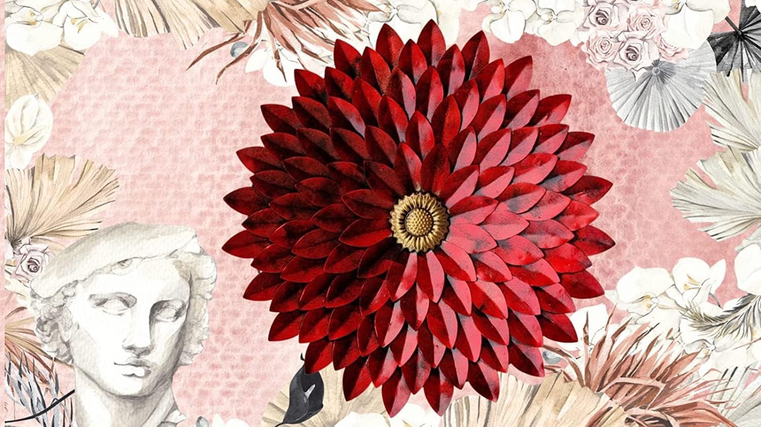 RSN Antique Red Flower Metal Frame Wall Dcor entrance/Wall Hanging for Living Room, Wrought iron Wall Art Decor Hanging for home