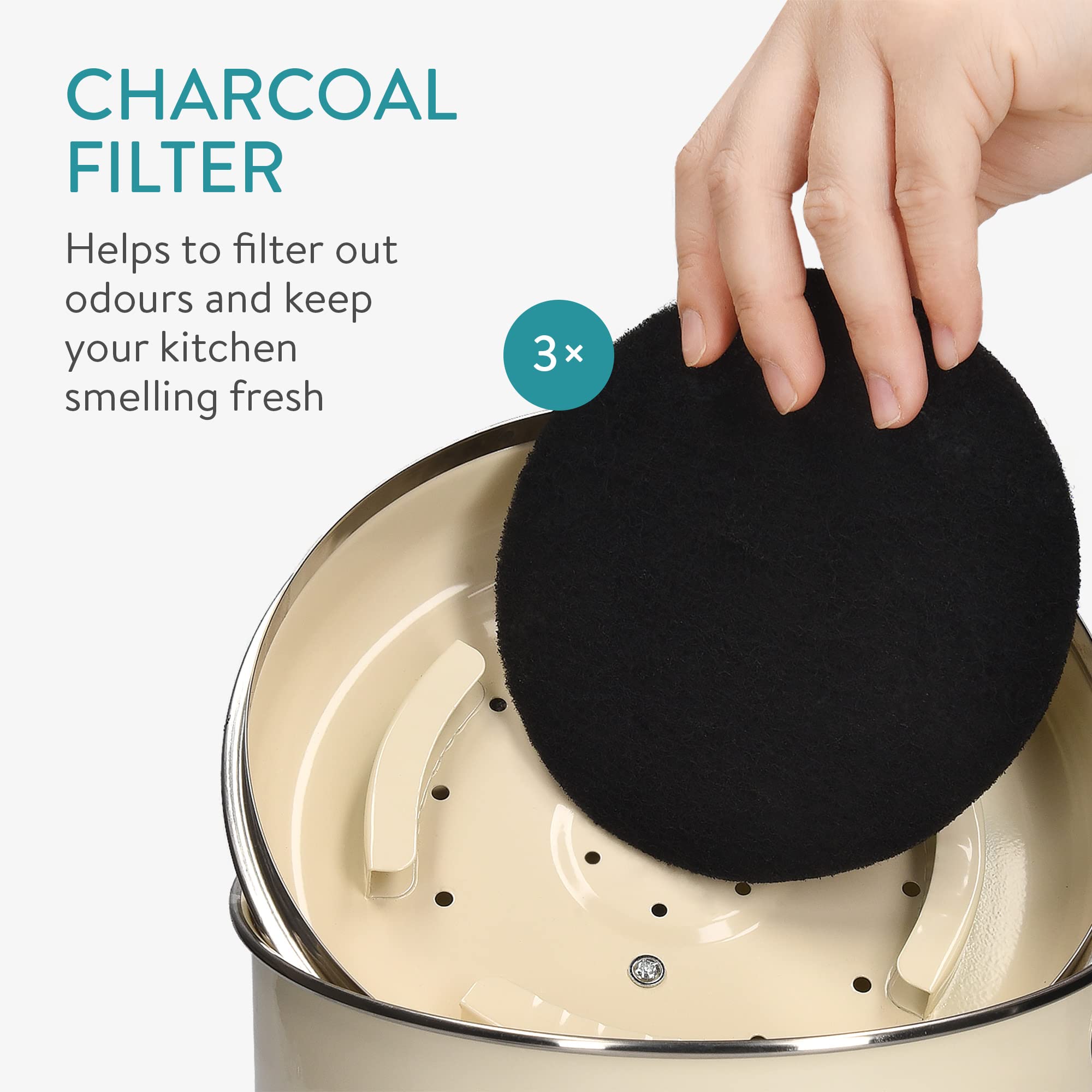 Navaris Compost Bin For Kitchen Counter - 0.8 Gallon (3L) Metal Countertop Indoor Composter Bucket With Charcoal Filters And Lid