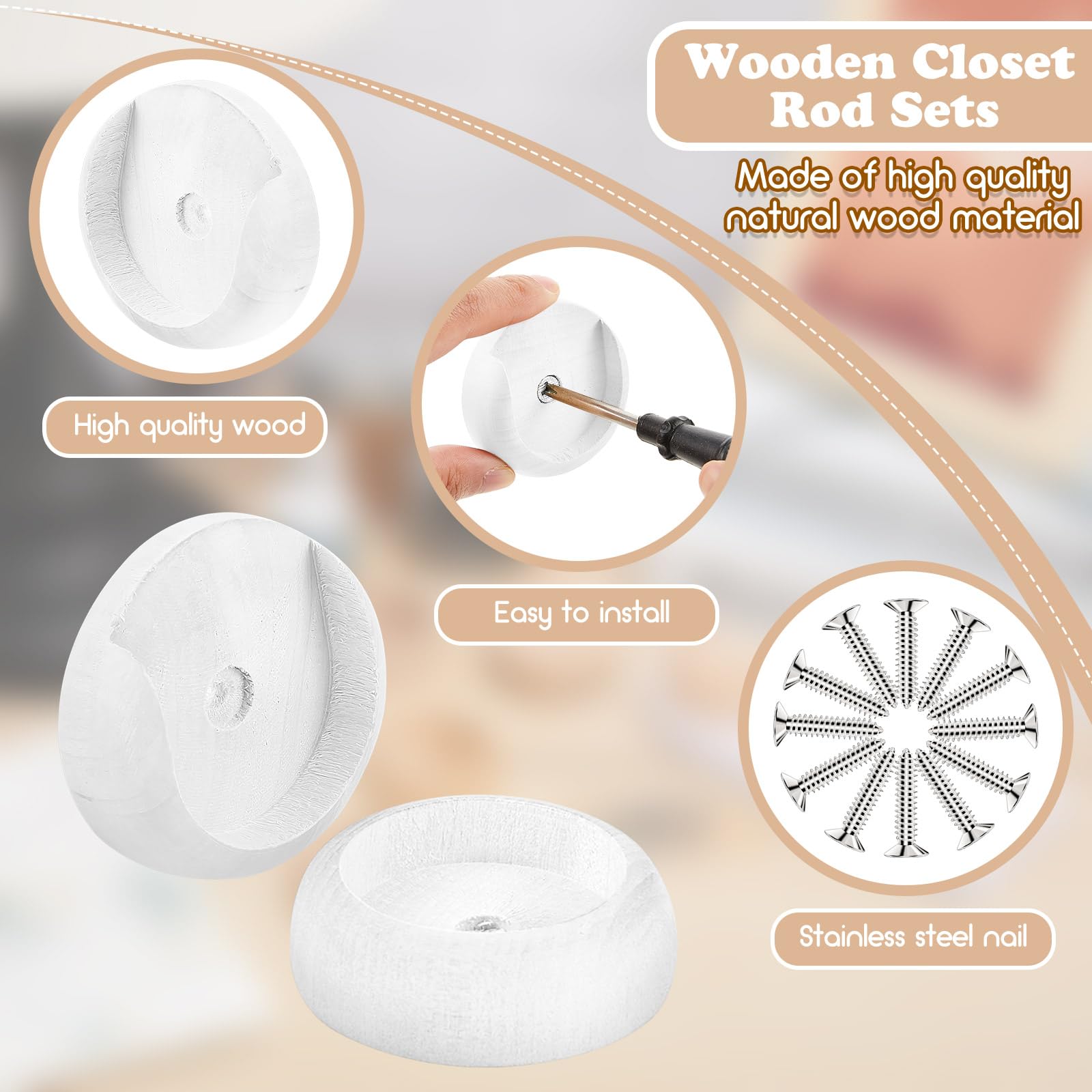Yookeer 4 Pack Wooden Closet Pole Sockets Closet Pole Holder Closet Rod Holders Closet Pole Socket For Wardrobe Hallway Bathroom