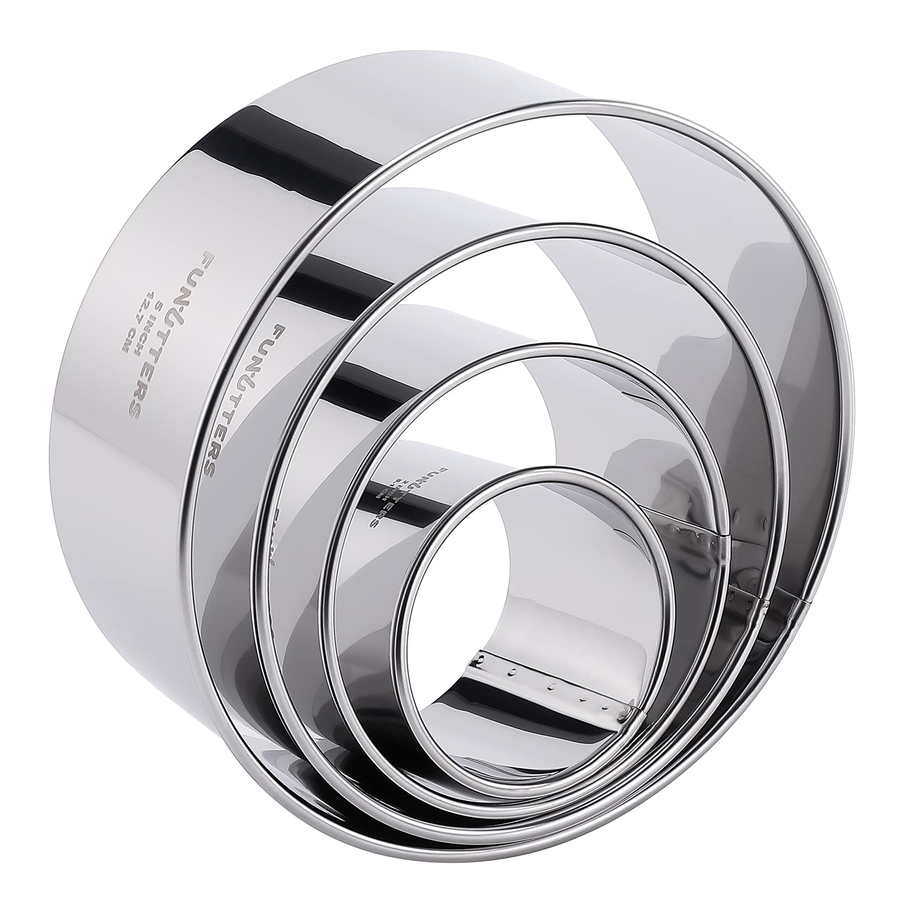 Cookie Cutter Set, 4 Pc. Kit, Measuring 2'', 3'', 4'' And 5'', Round Metal Baking Rings For Pastry, Biscuits, And Dough Cutting,