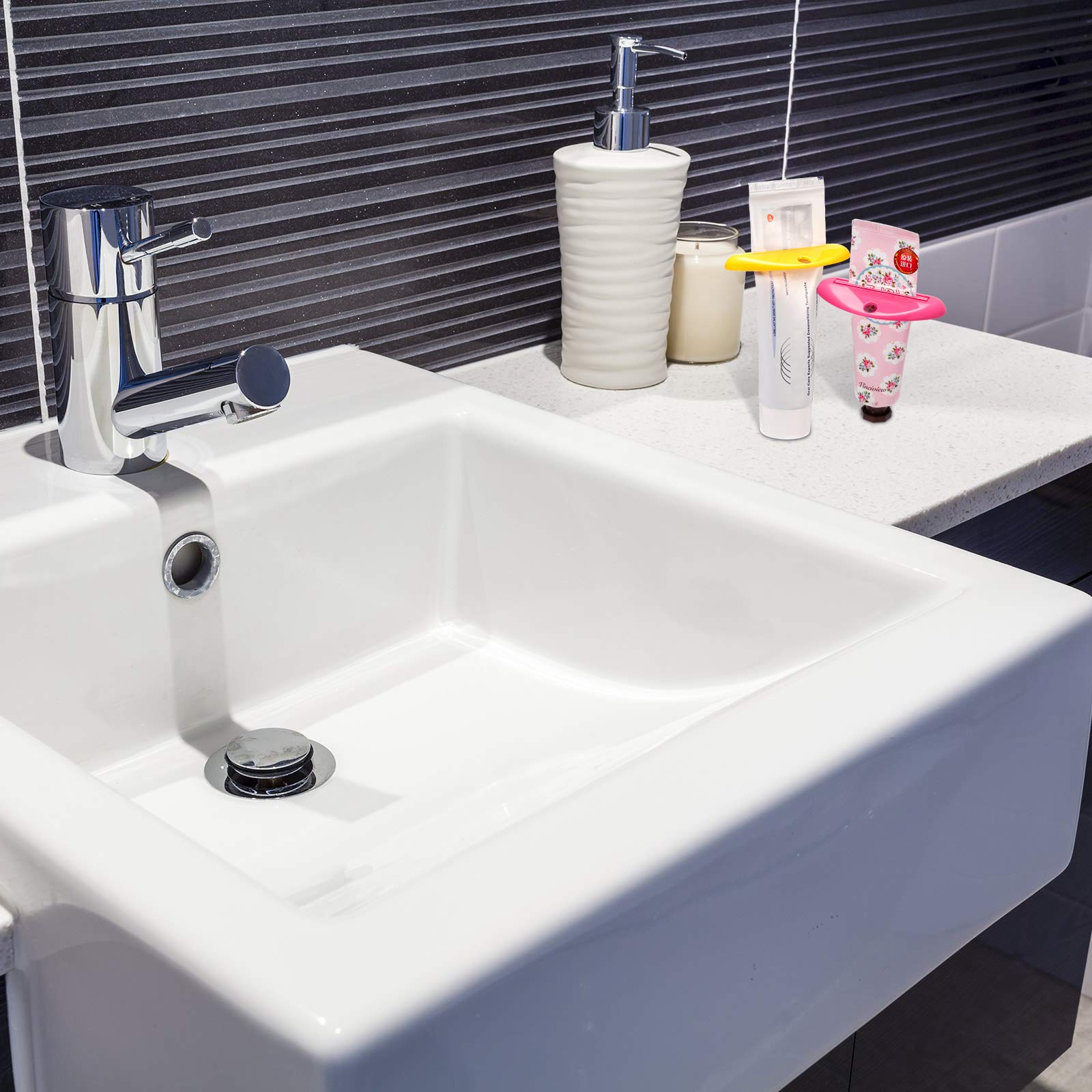 8 Pieces Toothpaste Tube Squeezer Dispenser Toothpaste Rollers Clips For Bathroom (Beige, Gray, Black, Rose Red, Green, Yellow,