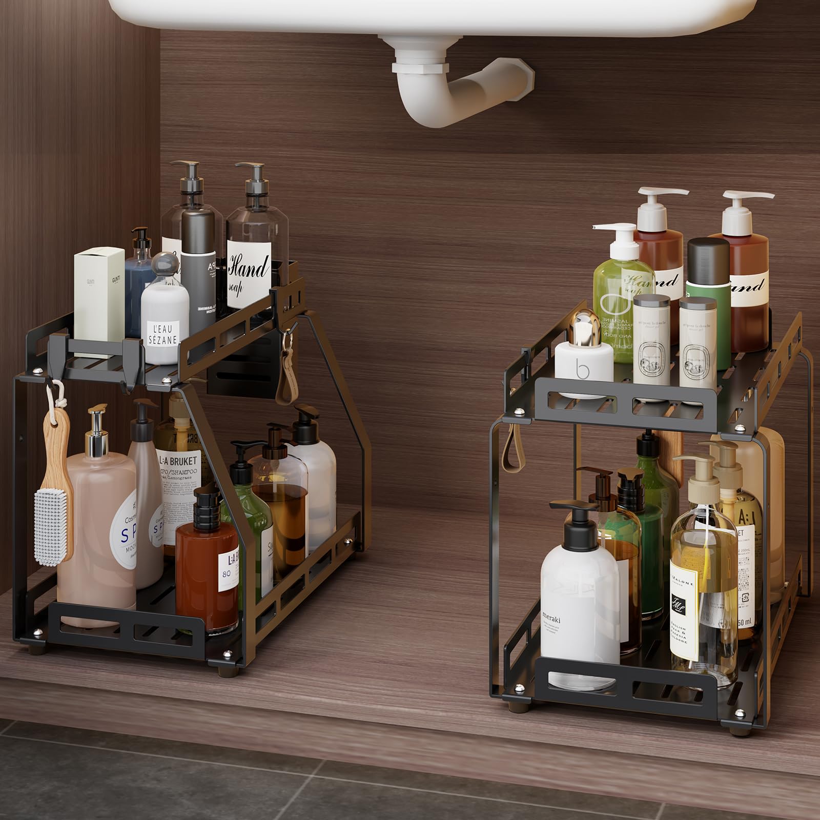 Junyuan Spice Rack For Kitchen Counter,2 Tier Bathroom Countertop Organizer With Basket, Bathroom Shelves, Wall Mount Bathroom S
