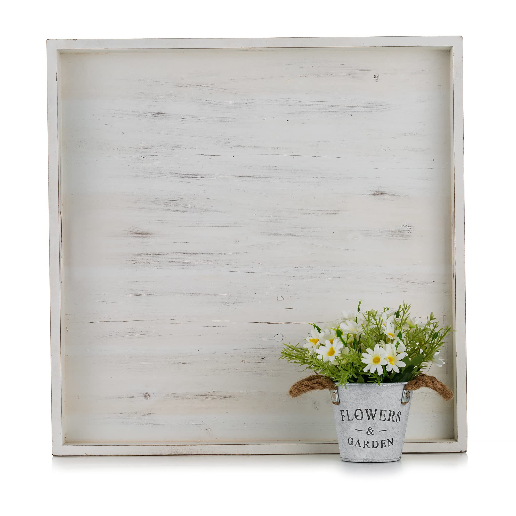 Hanobe Square Large Ottoman Tray: Extra Large Serving Wooden Trays Rustic Decorative Tray For Ottoman Coffee Table With Handles