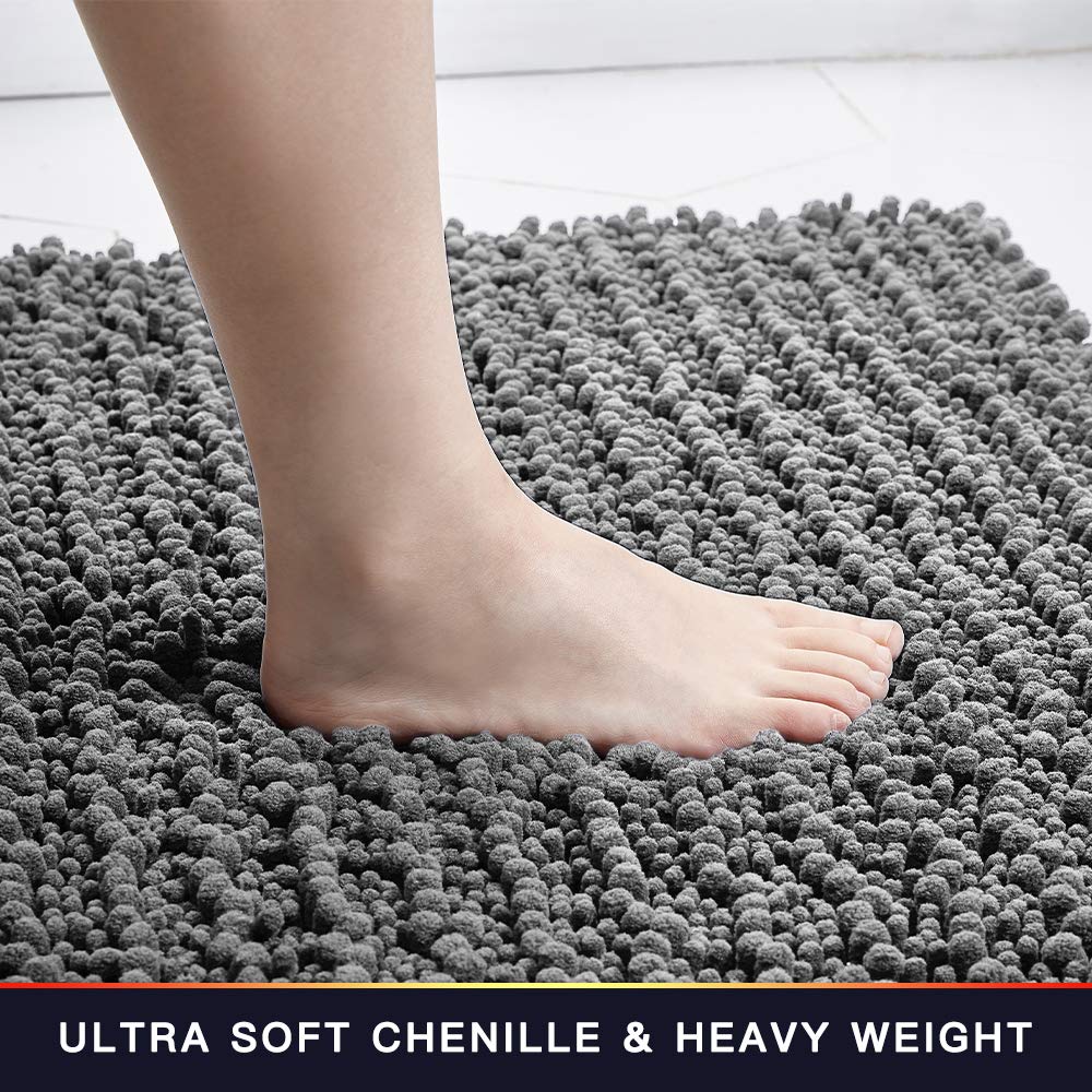 Walensee Bathroom Rug 2 Pieces Set Non Slip Bath Mat (20''X32'' Plus 20''X32'' Grey/Gray) Water Absorbent Super Soft Shaggy Chen