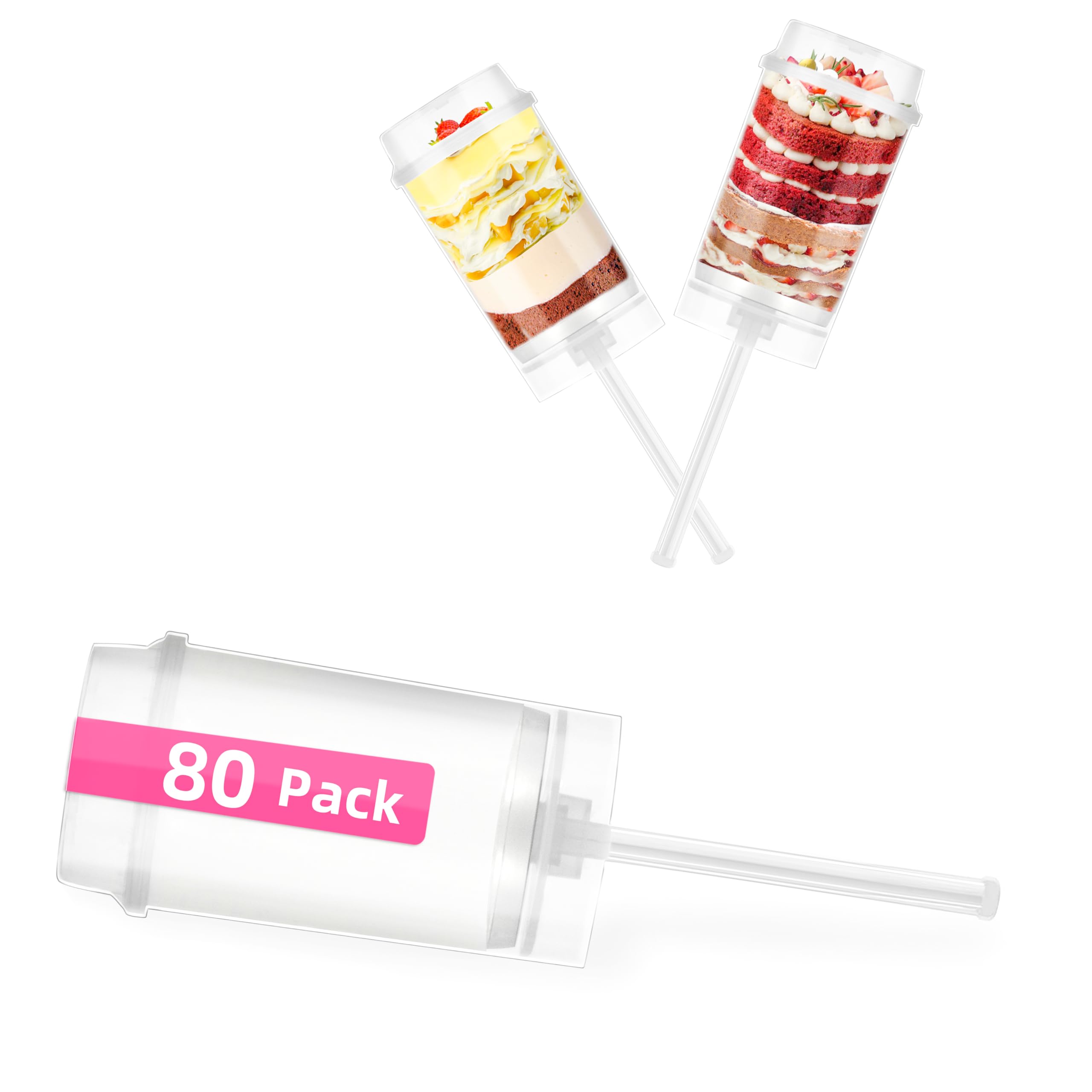 ihomecooker Clear Push-Up Cake Pop Shooter (Push Pops) Plastic Containers with Lids  Base & Sticks  Pack of 80(80 pack)