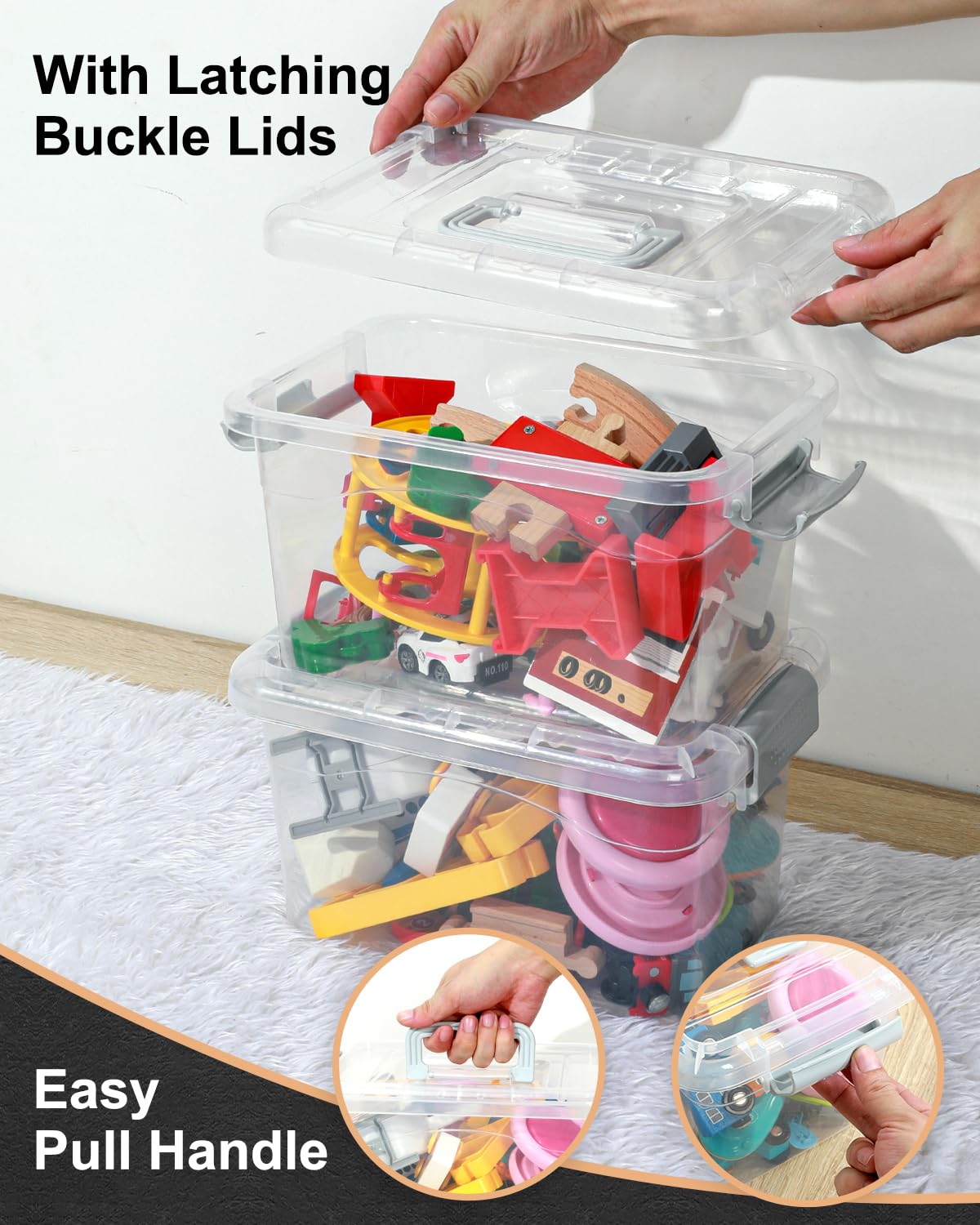 Eoenvivs Plastic Storage Bins 7 Quart-Storage Organizer Bins With Grey Buckle Lids, Stackable Storage Bins With Lids For Home Of