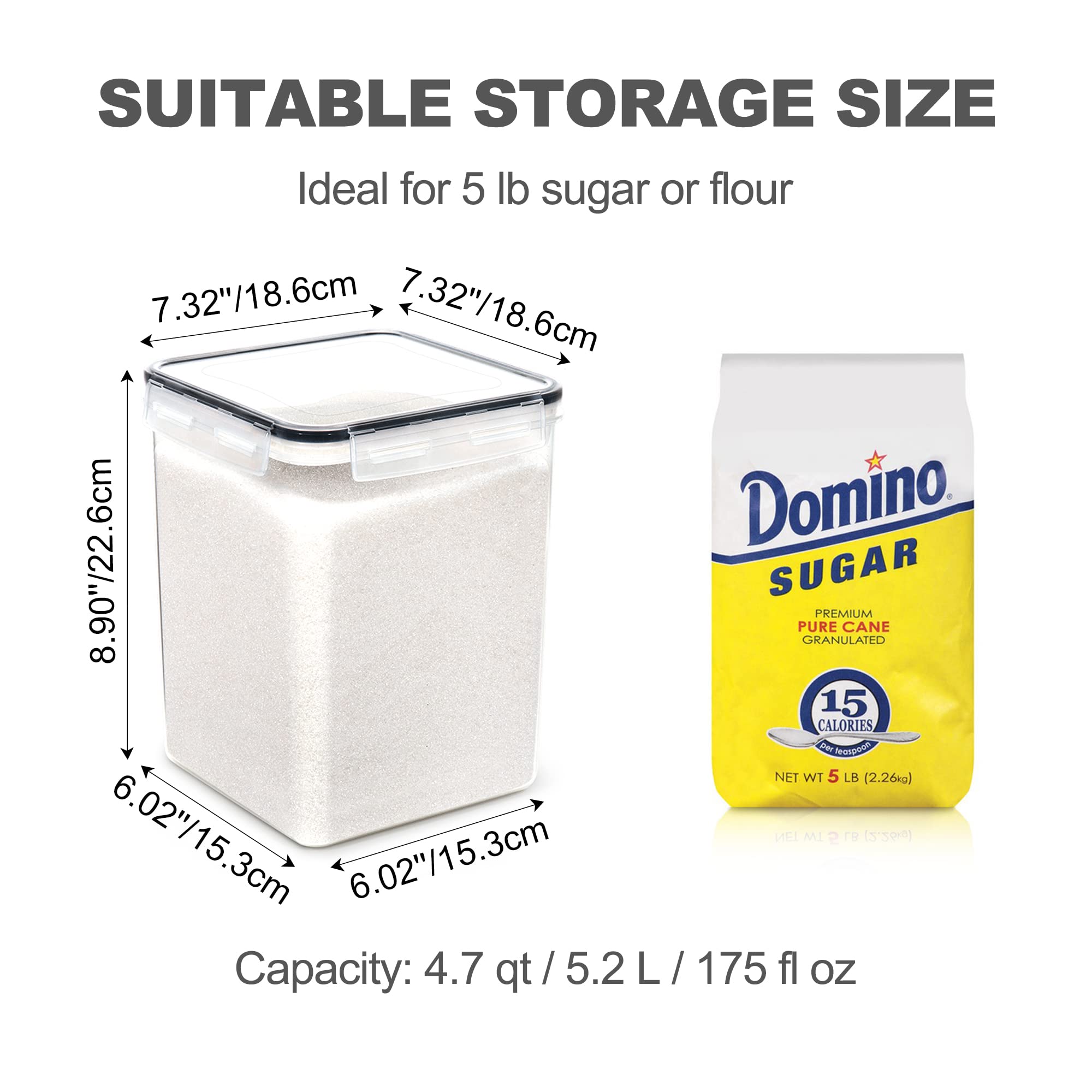 Pantrystar Large Food Storage Containers With Lids Airtight 5.2L /176Oz, For Flour, Sugar, Baking Supply And Dry Food Storage, 3