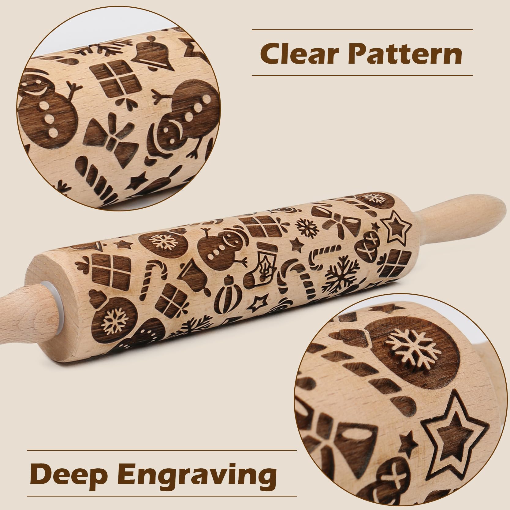 Embossed Rolling Pin For Baking Cookies Christmas Embossing Rolling Pins With Design Wooden Engraved Springerle Roller Pin Dough
