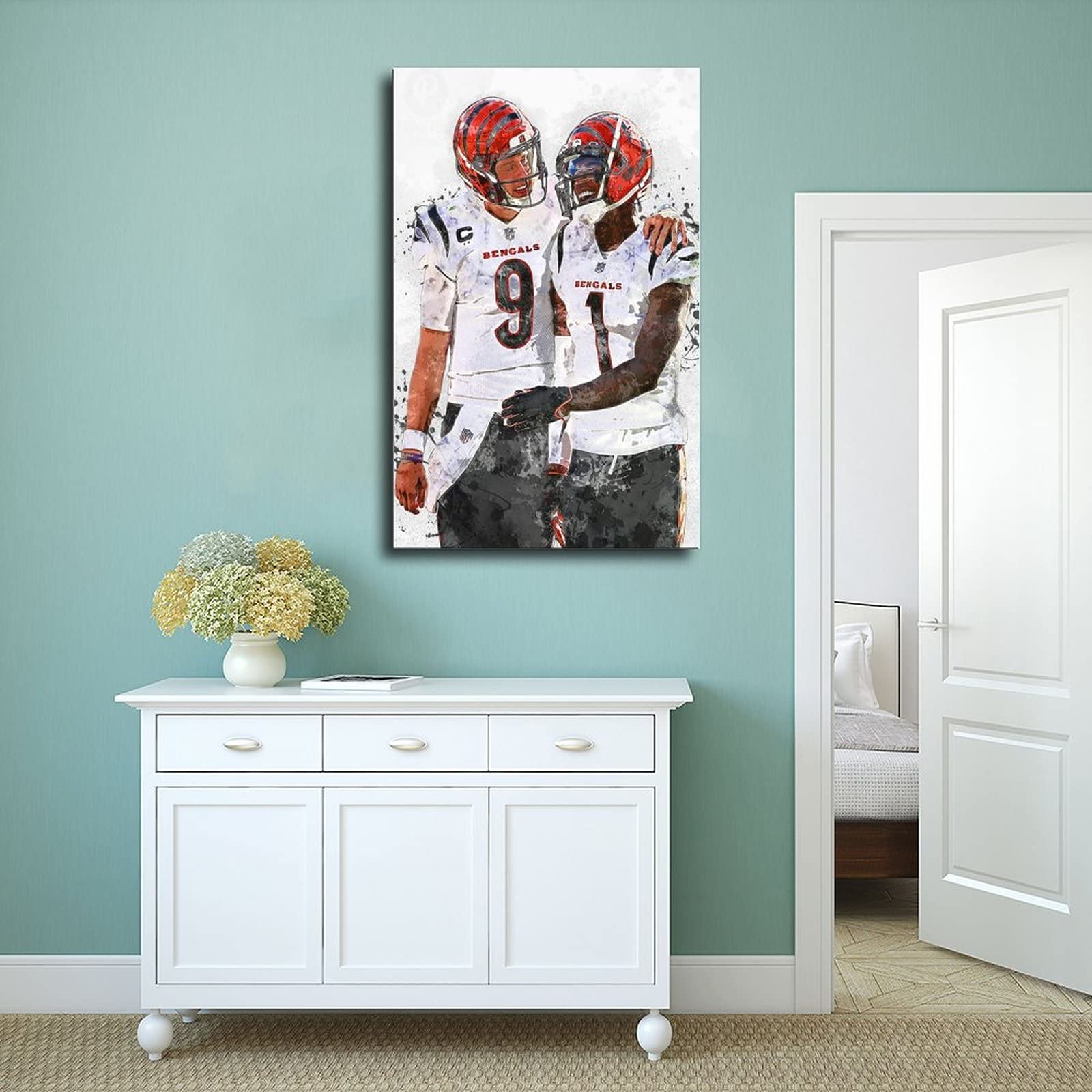 Joe Burrow Ja'Marr Chase Poster Canvas Poster Bedroom Decor Sports Landscape Office Room Decor Gift Unframe: 12X18Inch(30X45Cm)
