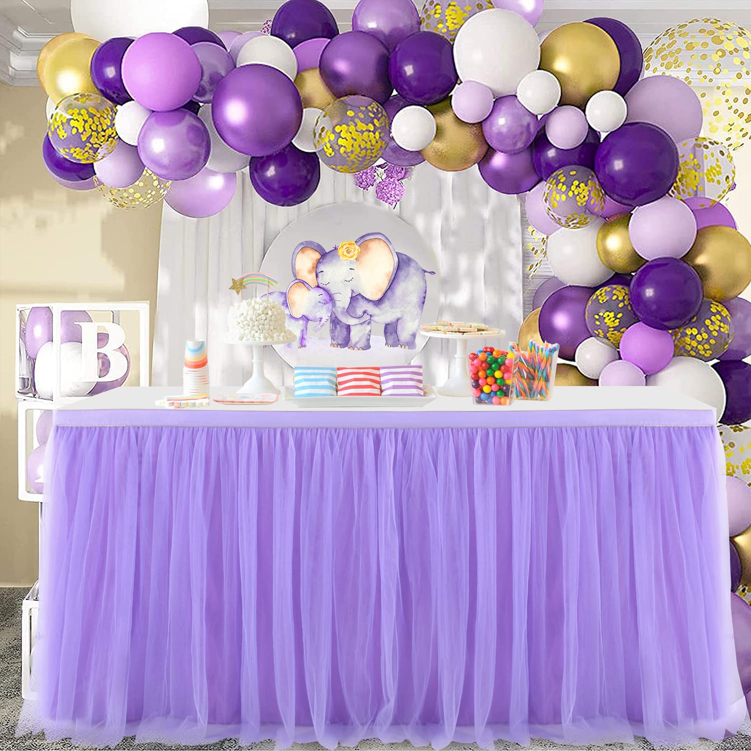 Suppromo Purple Tulle Table Skirt Baby Shower Table Cloth For Rectangle Tables Or Round Tables Purple Tutu Table Skirt For Girls