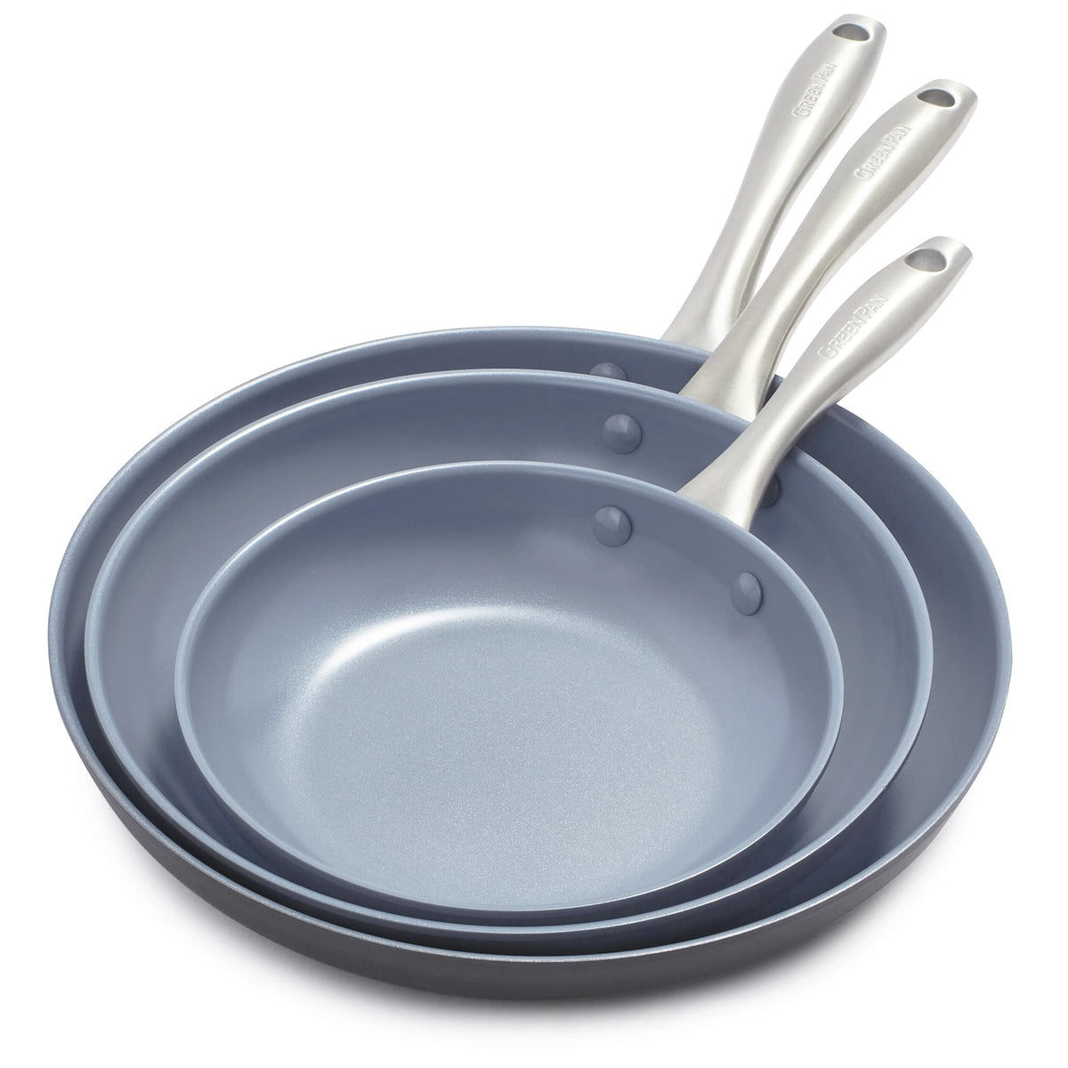 Greenpan Lima Healthy Ceramic Nonstick, 8 10 And 12 Frying Pan Skillet Set, Gray