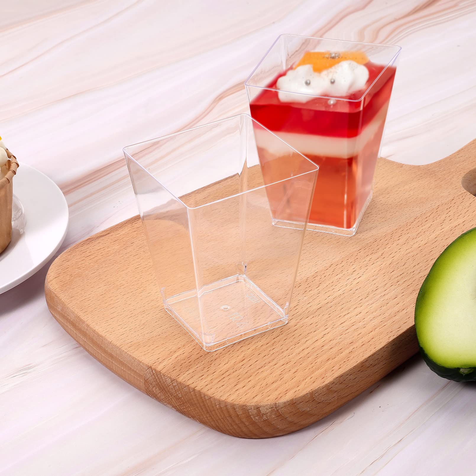 Cptoion 100 Pack 5 Oz Dessert Cups With Spoons,Plastic Dessert Cups,Clear Square Parfait Cups,Mini Appetizer Cups,Shooter Cups F