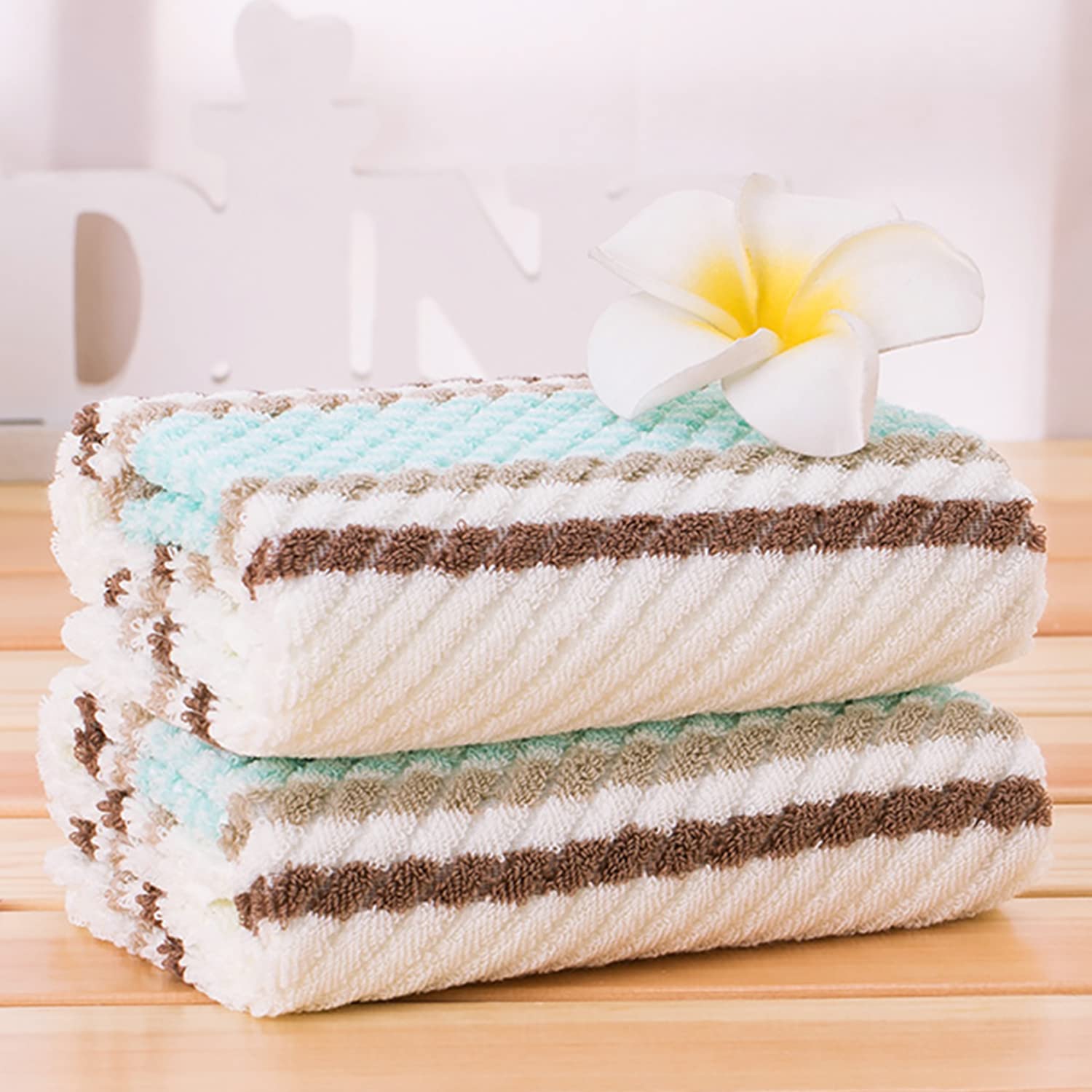 Pidada Hand Towels Set Of 2 Striped Pattern 100% Cotton Soft Absorbent Decorative Towel For Bathroom 16 X 26 Inch (Brown)