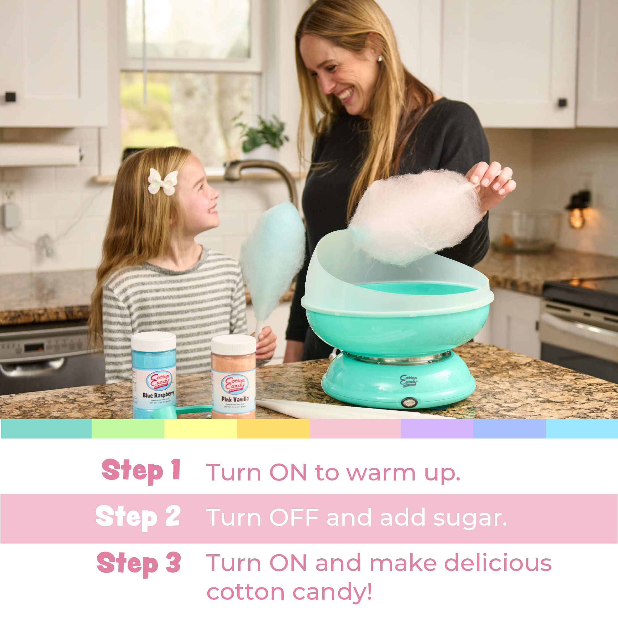 Cotton Candy Express Floss Sugar Variety Pack With 5 - 11Oz Plastic Jars Of Grape, Orange, Pink Vanilla, Blue Raspberry, Cherry