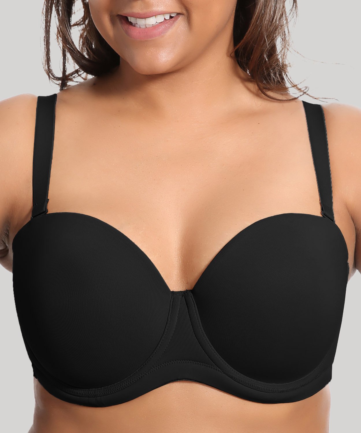 Delimira Womens Underwire Contour Multiway Full Coverage Strapless Bra Plus Size Black 42Dd