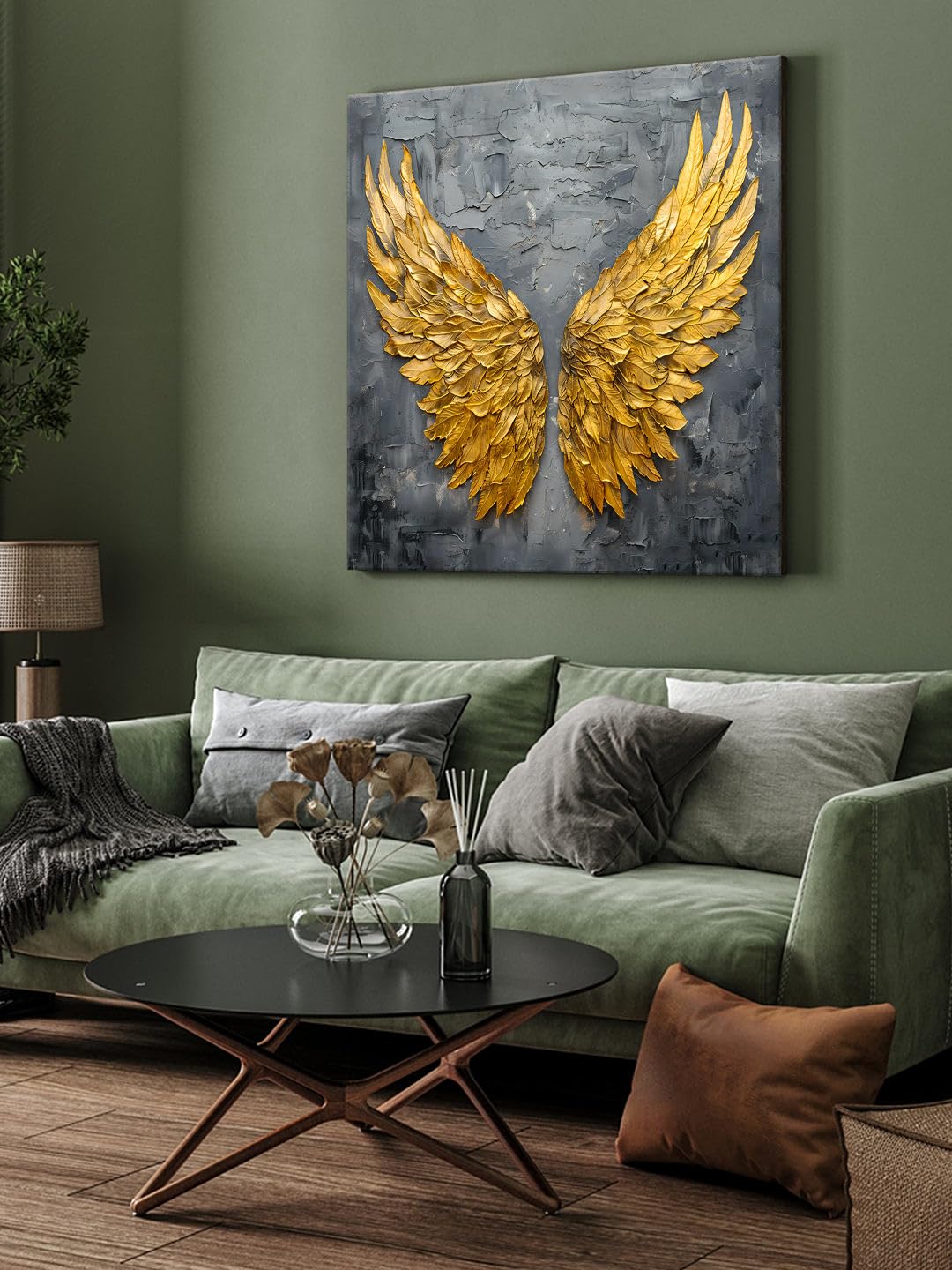 999Store Golden Angel Wings Canvas-Wrapped Painting 24X24 - Inspirational Wall Art(Flp24X240452)
