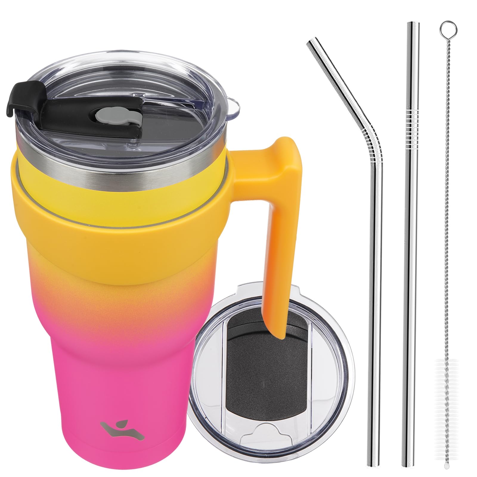 Konokyo 40 oz Tumbler with Handle and 2 Straw 2 Lid, Insulated Water Bottle Stainless Steel Vacuum Cup Reusable Travel Mug,Rainb