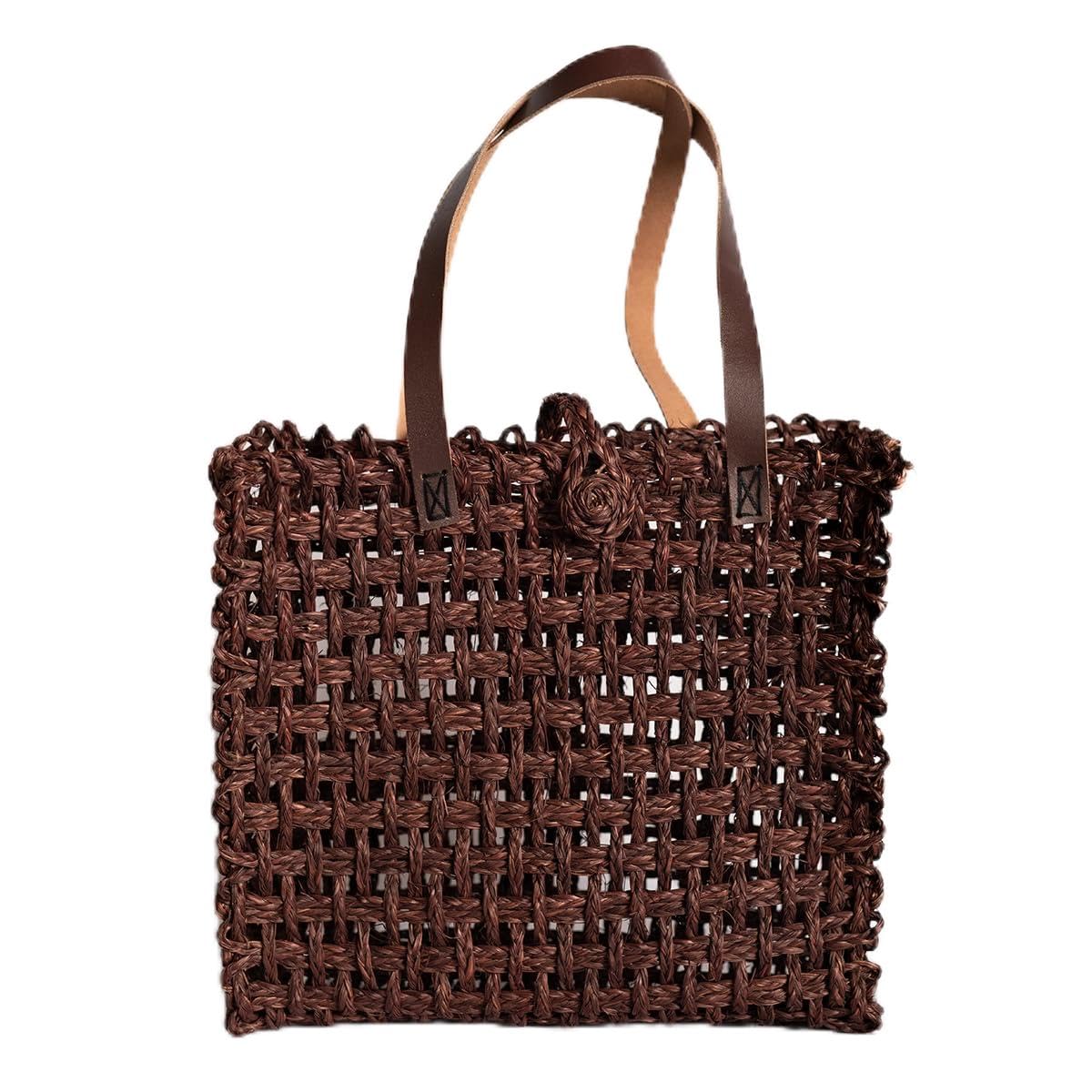 Kadam Haat Lunch Bag | Handmade Sabai Grass Bag For Lunch And Bottle | Tiffin Box Bag For School Or Office And Picnic With Leath