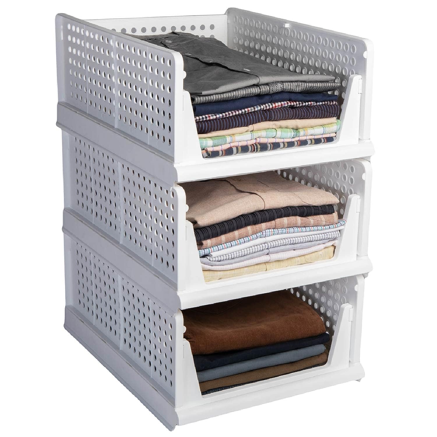 Pulsbery Stackable Plastic Folding Storage Basket,Closet Storage Drawers,Closet Organizers Storage Box,Stackable Plastic Drawer 