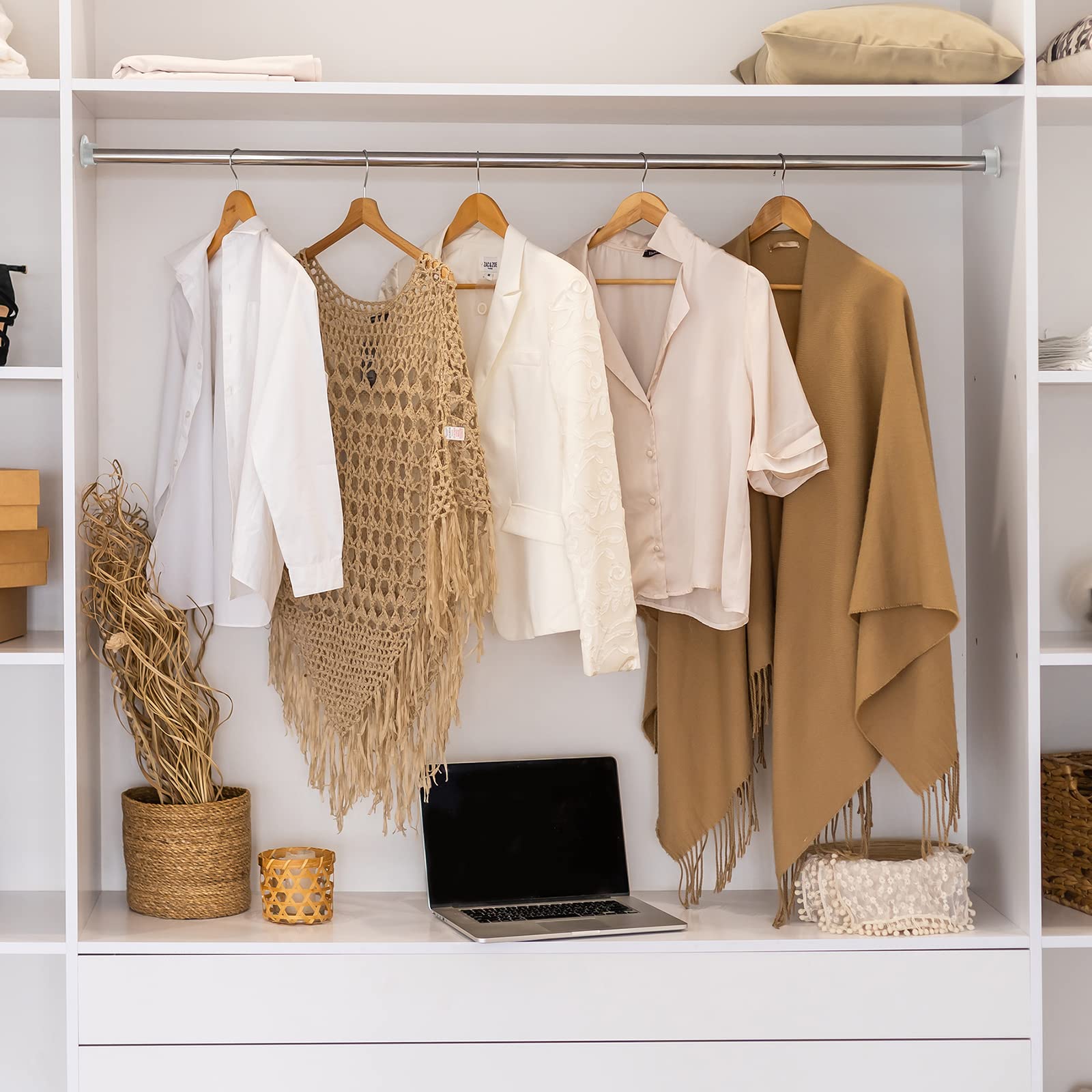 16 Pcs Plastic Closet Pole Socket White Closet Rod Holders Closet Rod Bracket Shower Rod Holders Wardrobe Tube Support For Bathr