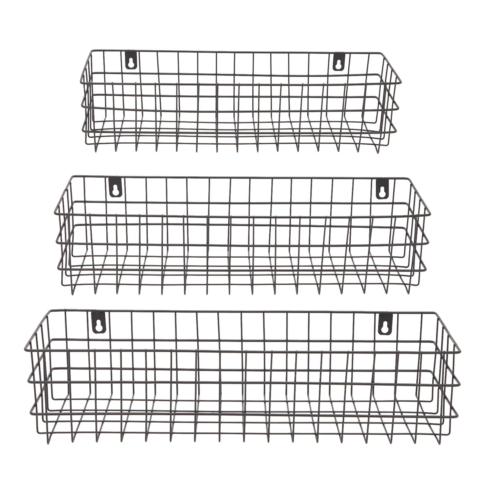 Black Wall Mounted Wire Baskets, Hanging Organizers For Kitchen Storage, Assorted Sizes (3 Pieces)