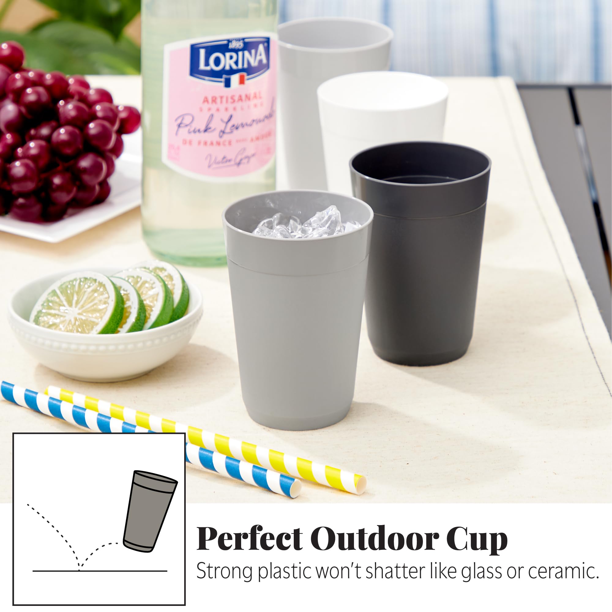 Us Acrylic Newport 10 Ounce Unbreakable Plastic Stackable Juice Tumblers In Grey Stone | Set Of 12 Drinking Cups | Reusable, Bpa