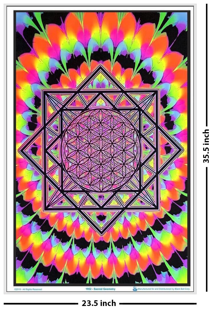 Scorpio Posters Sacred Geometry Laminated Blacklight Poster 23.5" x 35.5" - White
