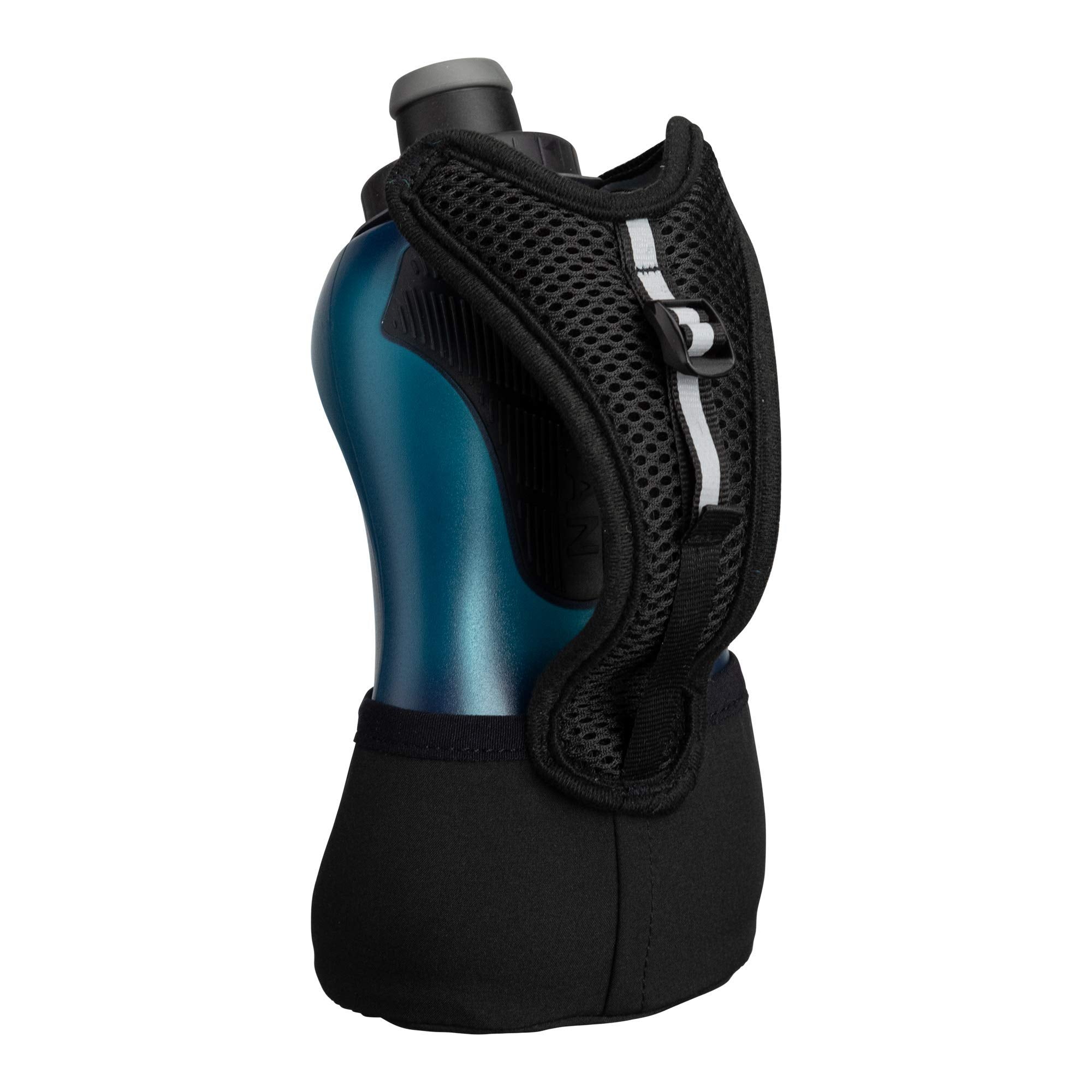 Nathan Running Handheld Hydration Bottle, 18oz Insulated, Black/Blue, Adjustable No-Grip Strap, Model NS40120-00030-18OZ