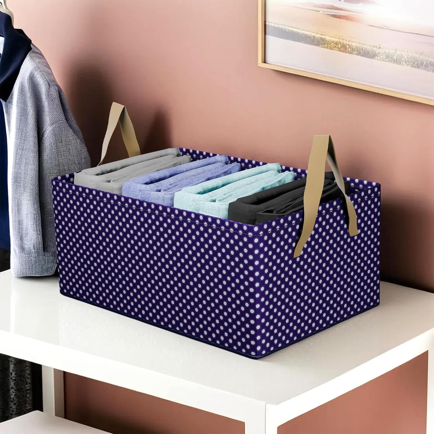 Obliss 2 Pcs Wardrobe Organizer For Clothes With Metal Frame & Handles, Foldable Fabric Storage Basket For Pants, Jeans, Sweater