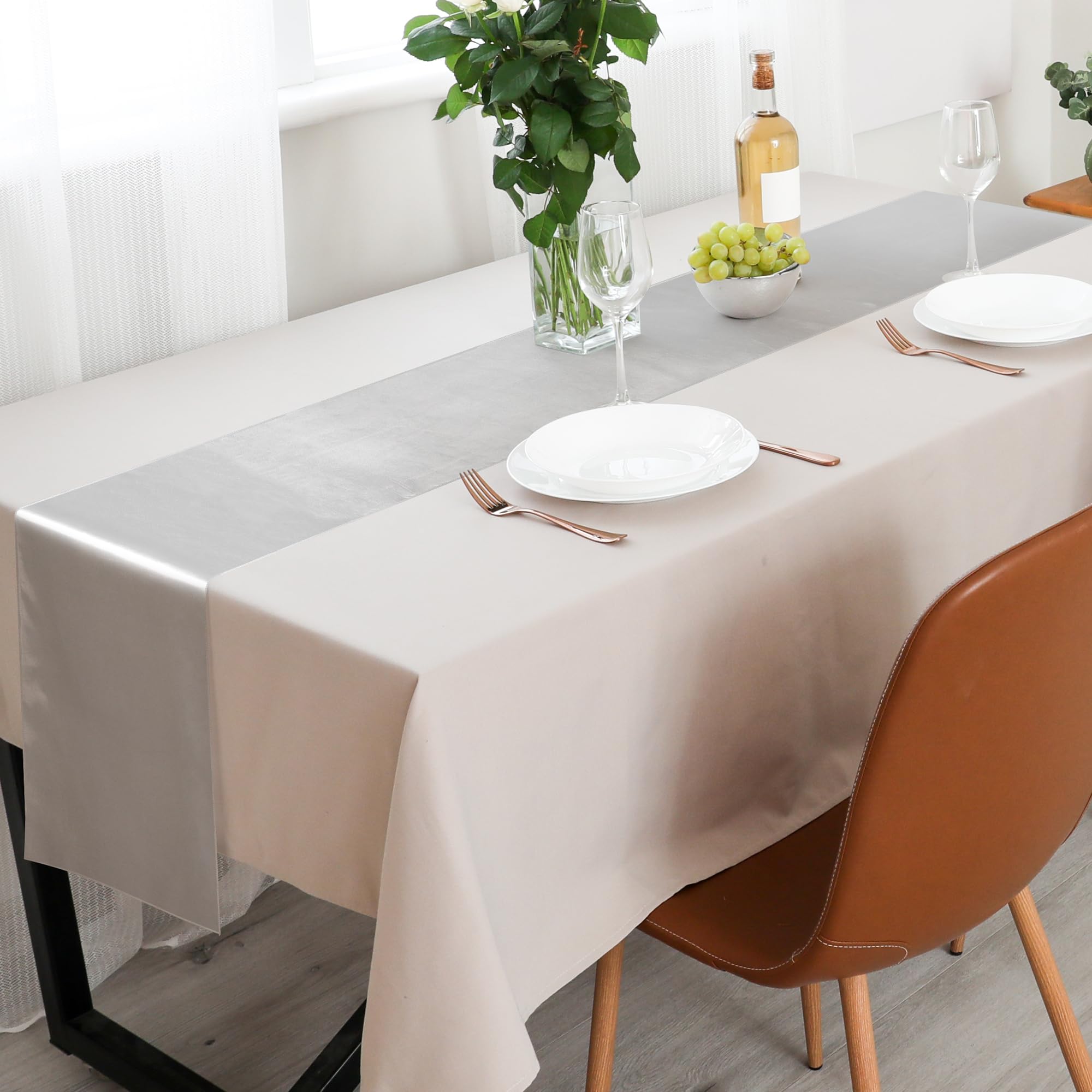 Aneco 12 Pack Satin Table Runner 12 X 108 Inch Light Silver Long Wedding Satin Silk Table Runner For Wedding Banquet Graduations