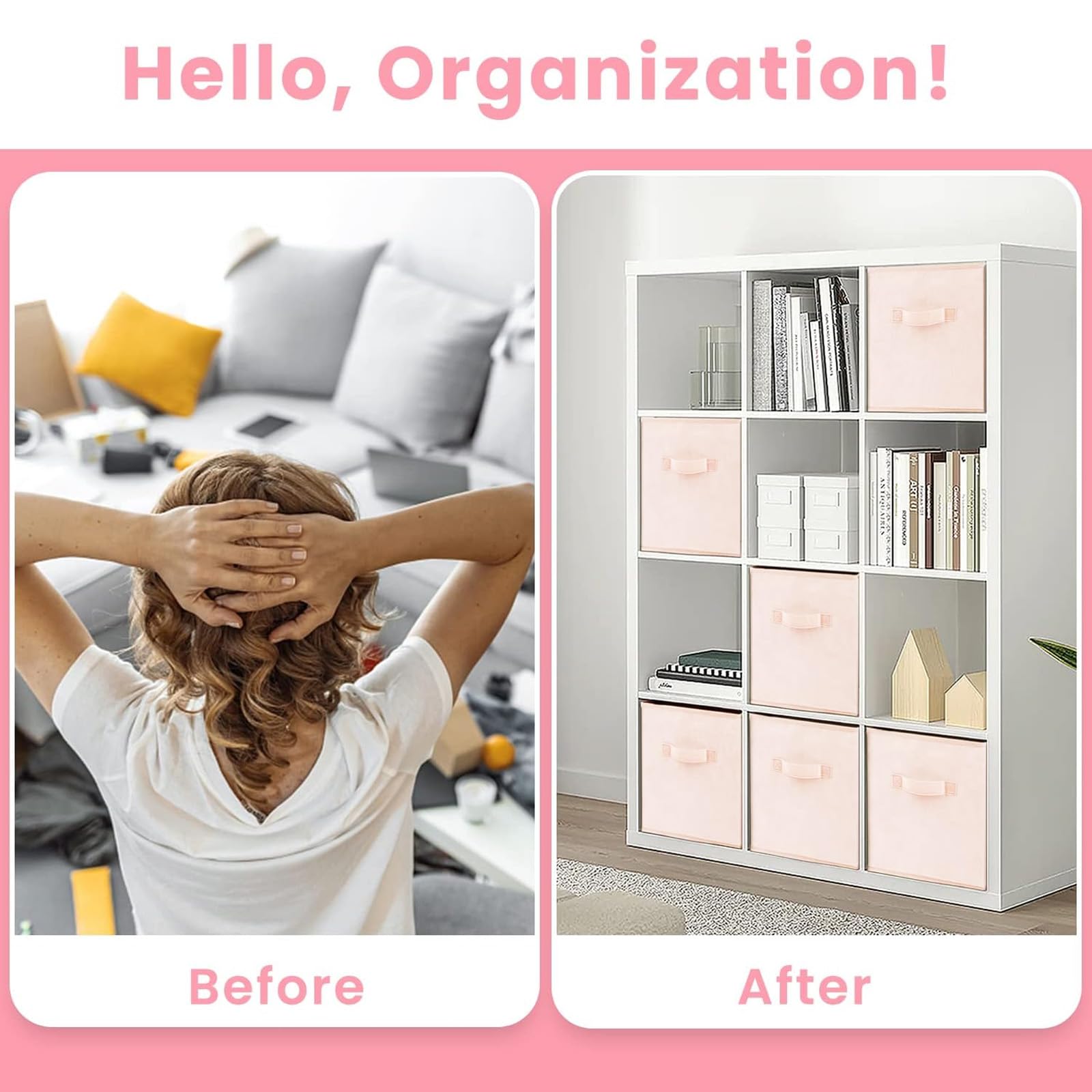 Storage Cubes  13x13 Large Cube Storage Bins (Set of 8)  Fabric Collapsible Clothes Storage Bins with Dual Handles  Foldable Baby Nursery Shelf Baskets  Women College Dorm Room Essentials (Pink)
