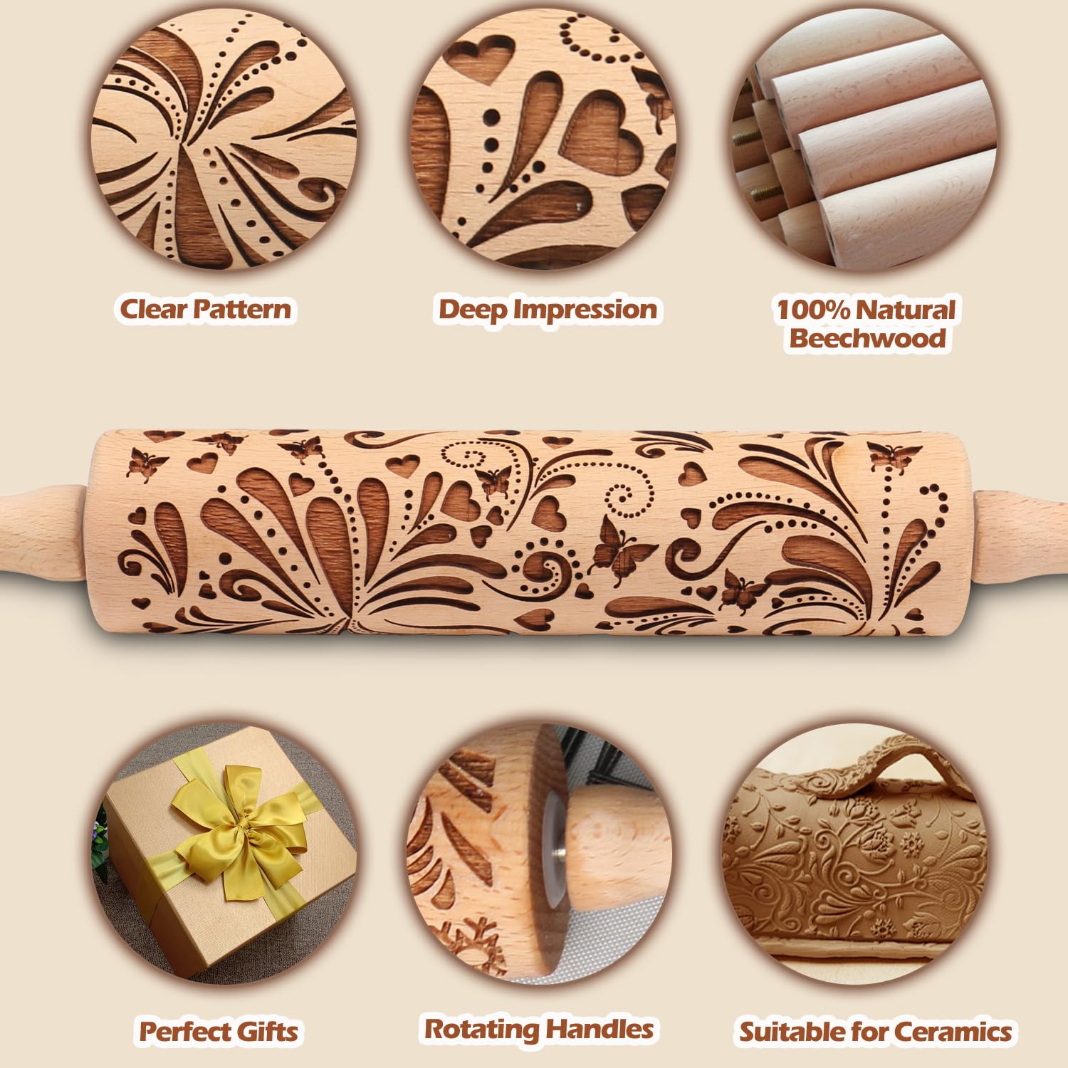 Embossed Rolling Pin For Baking Cookies Embossing Rolling Pins With Design Wooden Engraved Springerle Roller Pin Dough Christmas