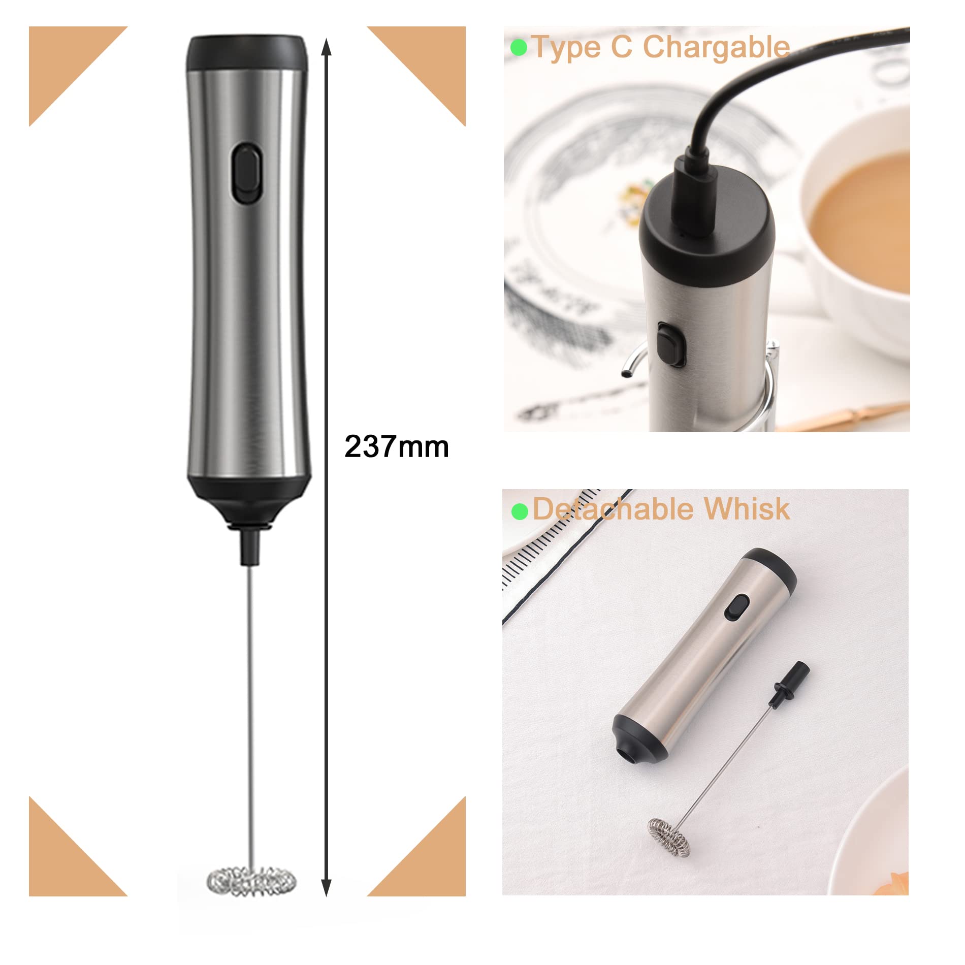 Handheld Coffee Frother,Usb-Rechargeable Hand Frother,Adjustable Handheld Milk Frother For Cappuccinos, Hot Chocolate, Milkshake